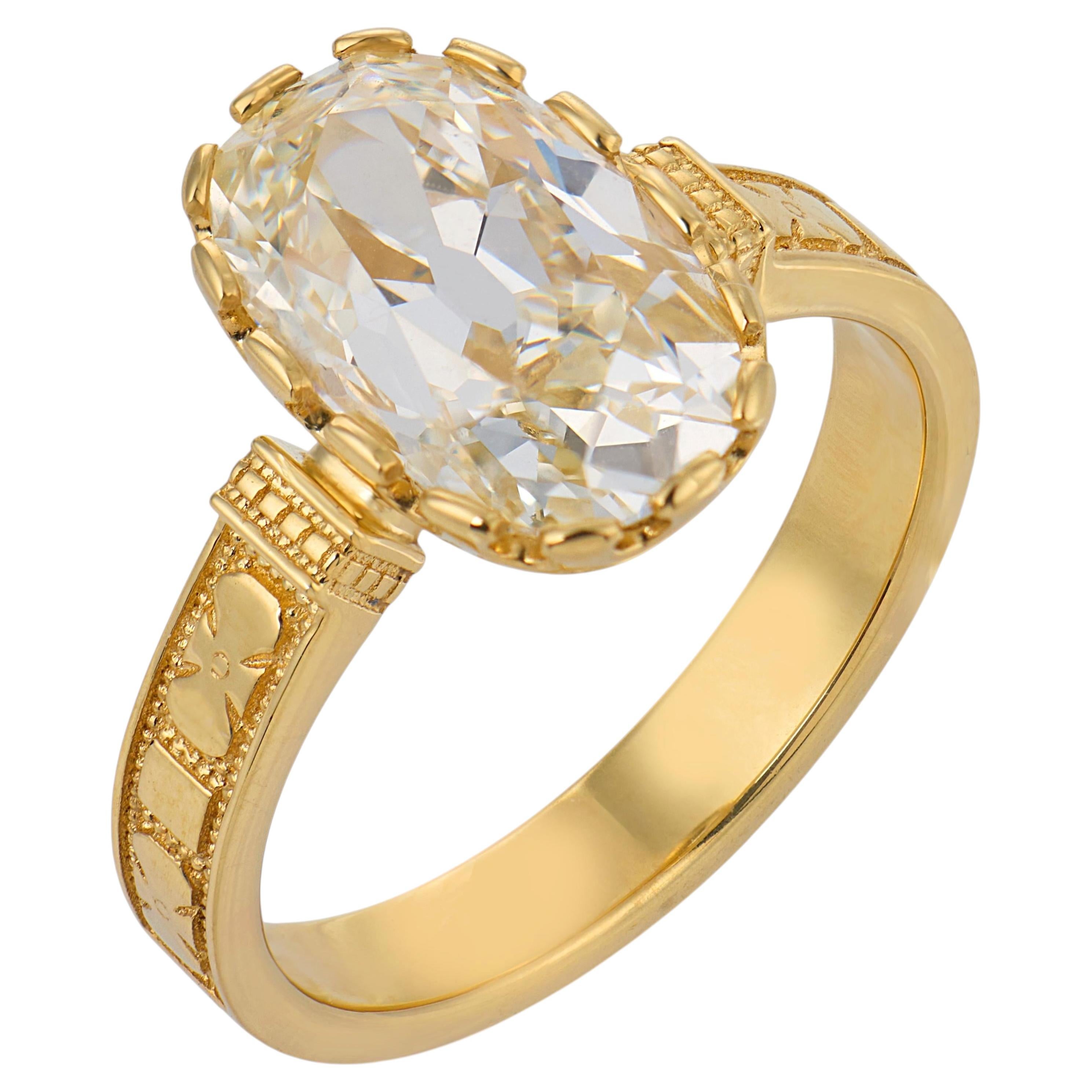 Verlobungsring aus 18-karätigem Gelbgold mit einem Diamanten im Old-Mine-Schliff von 3,04 Karat (GIA)