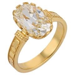 Bague de fiançailles en or jaune 18 carats sertie d'un diamant de 3,04 carats, taille « old mine », certifié GIA