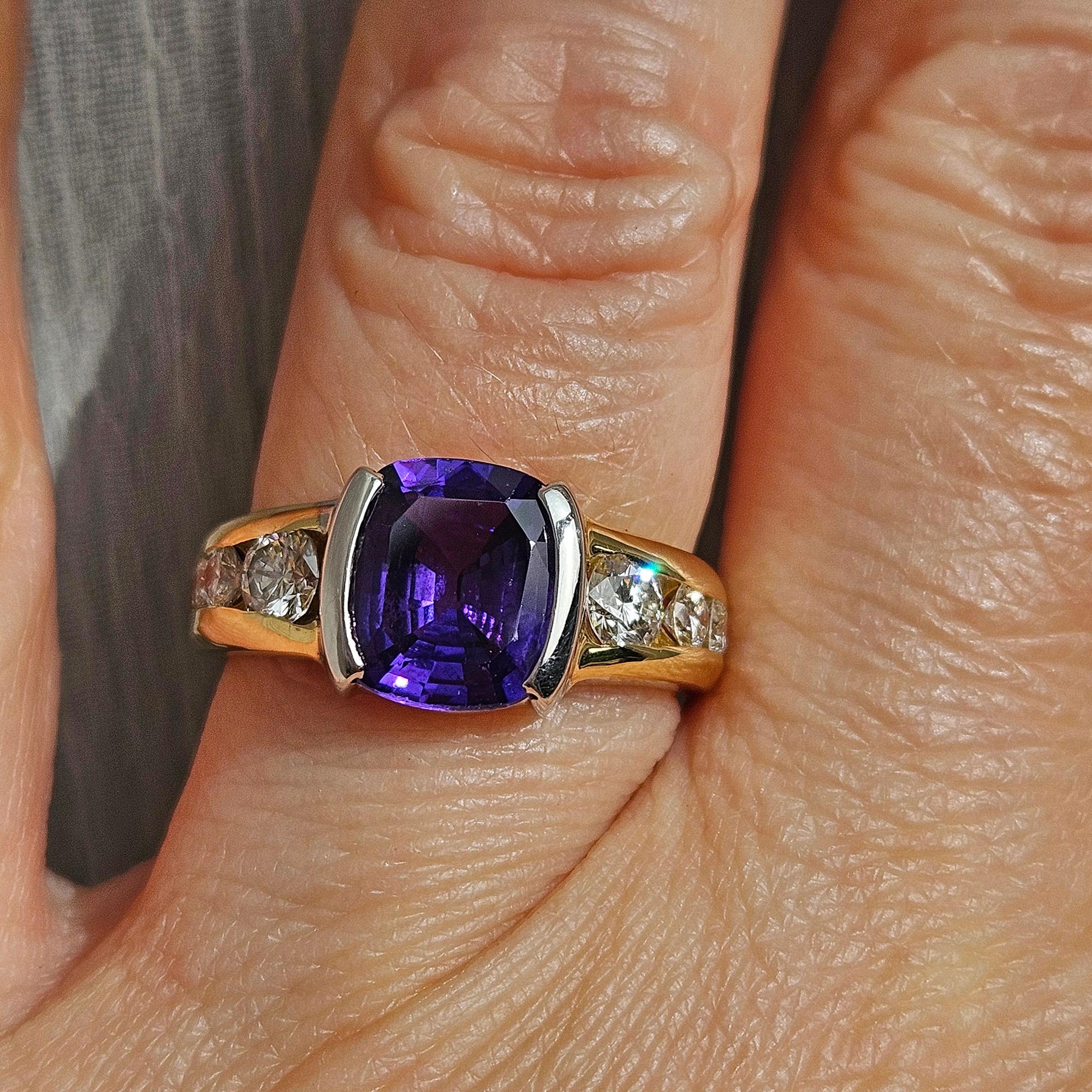 GIA 3.04ctw Natural PURPLE Unheated Ceylon Sapphire Diamond Platinum 18K Ring 6
