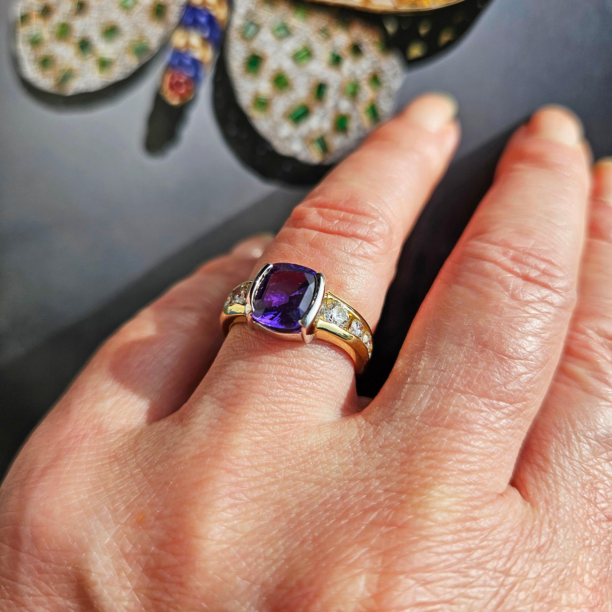 GIA 3.04ctw Natural PURPLE Unheated Ceylon Sapphire Diamond Platinum 18K Ring 7