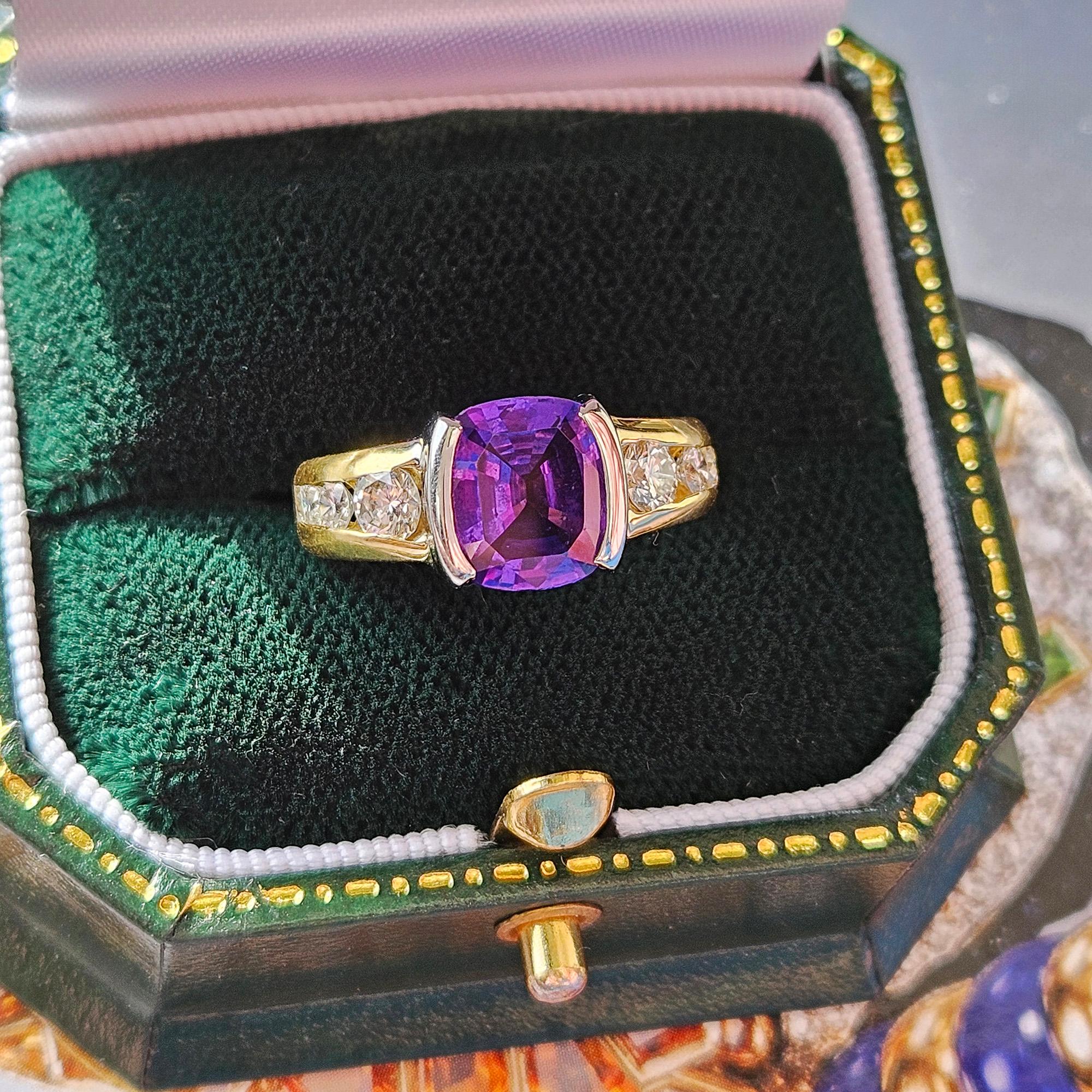 GIA 3.04ctw Natural PURPLE Unheated Ceylon Sapphire Diamond Platinum 18K Ring 12