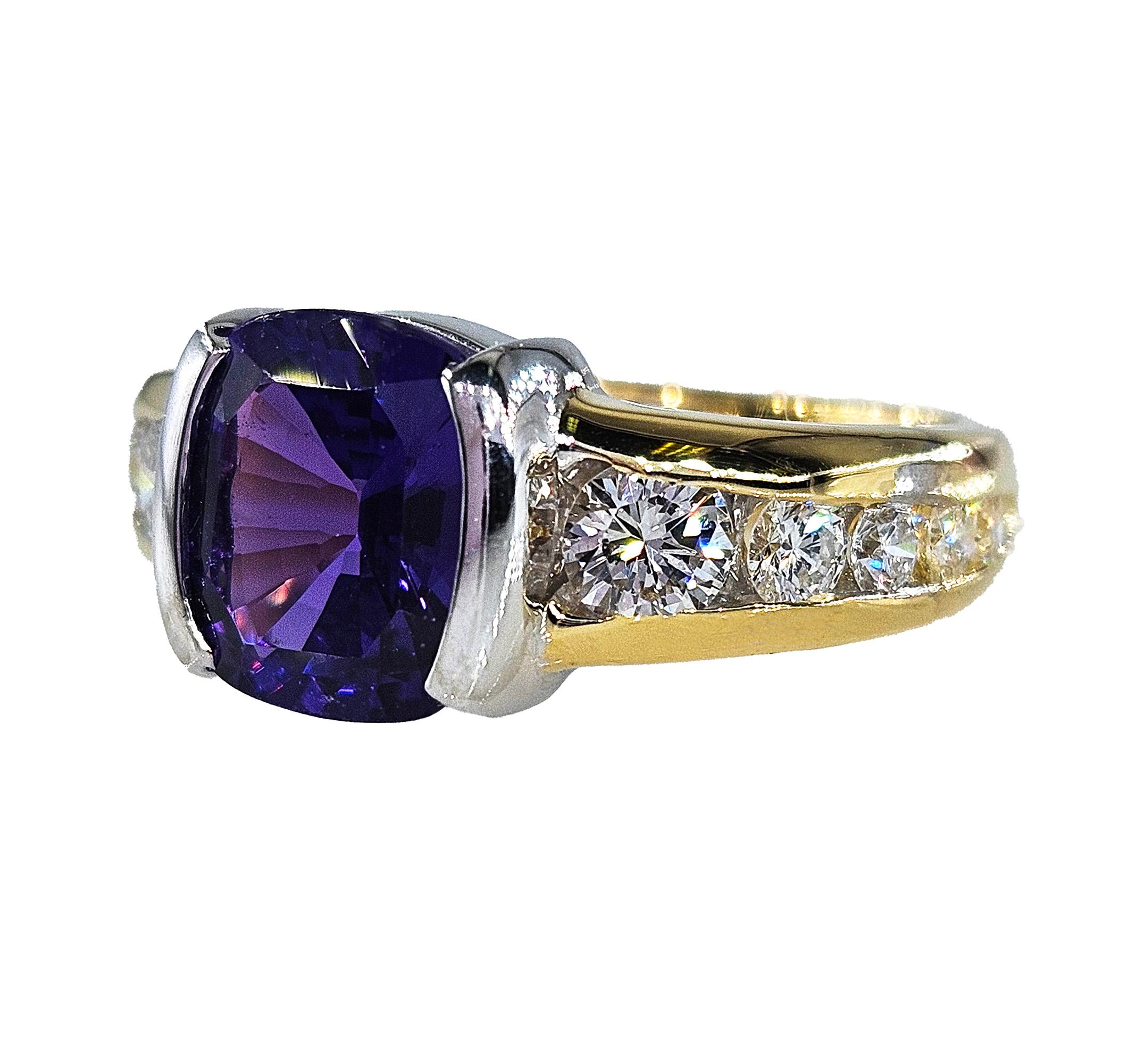 Cushion Cut GIA 3.04ctw Natural PURPLE Unheated Ceylon Sapphire Diamond Platinum 18K Ring
