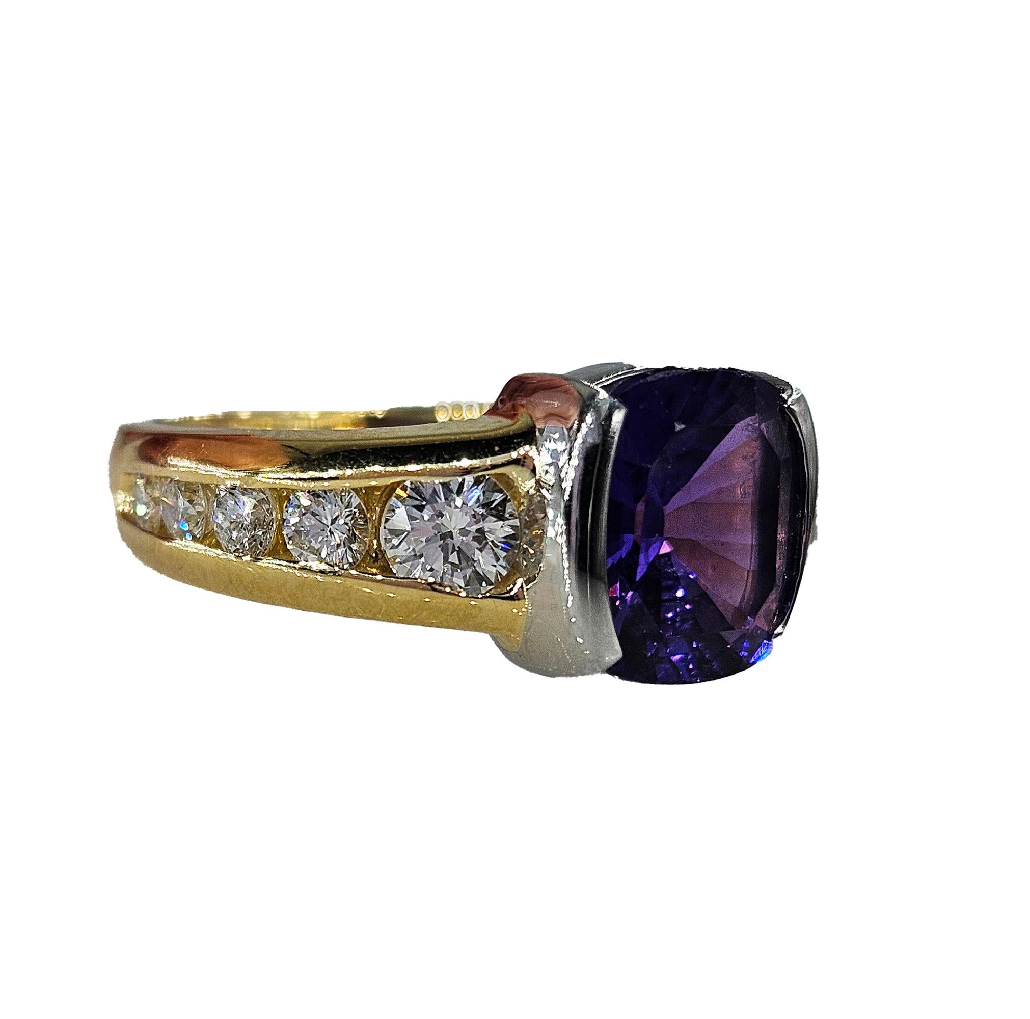 GIA 3.04ctw Natural PURPLE Unheated Ceylon Sapphire Diamond Platinum 18K Ring In Good Condition In New York, NY
