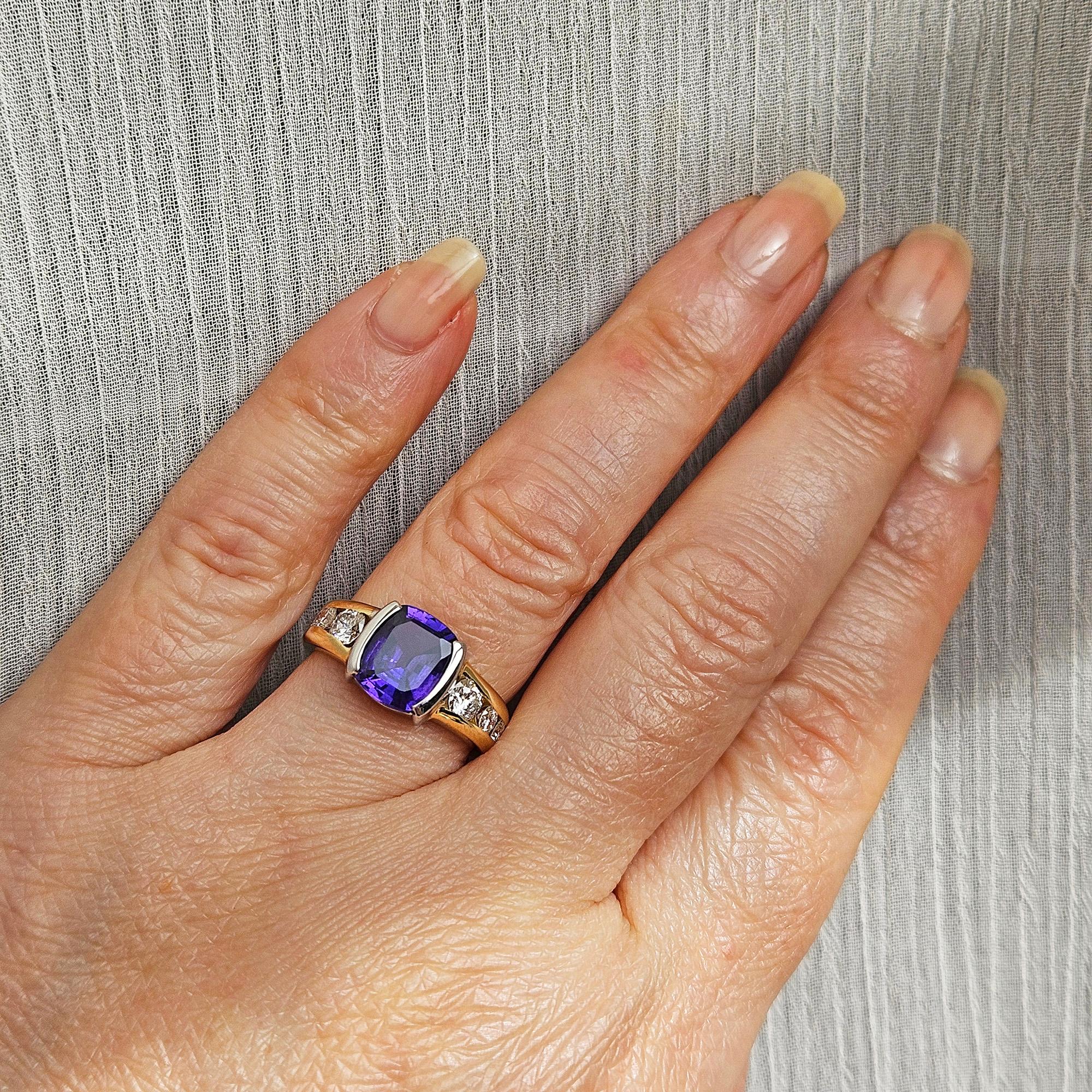 GIA 3.04ctw Natural PURPLE Unheated Ceylon Sapphire Diamond Platinum 18K Ring 3