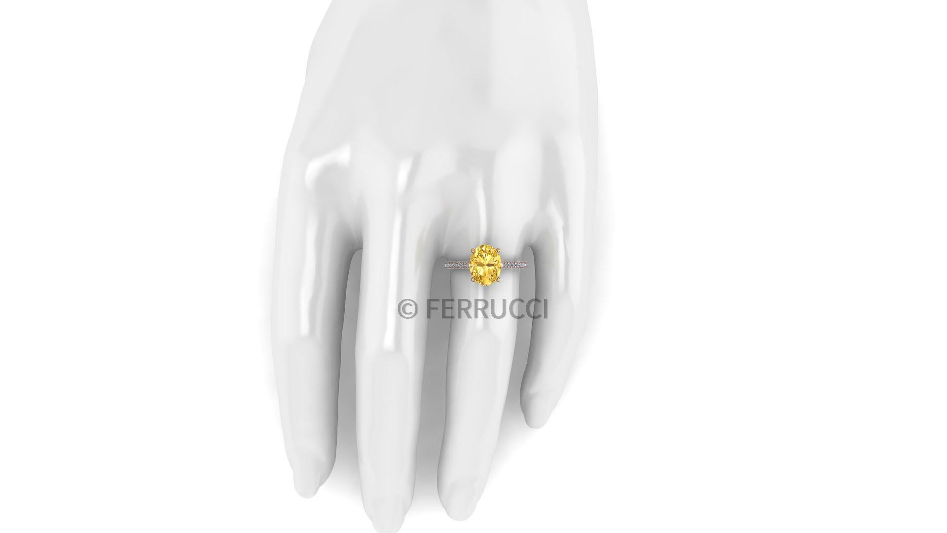 Contemporary GIA 3.02 Carat Oval Vivid Yellow Diamond White Diamonds Pave' Gold and Platinum For Sale