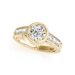 GIA 3.05ct Round Bezel Ornate Filigree Antique 18K Yellow Gold Diamond Ring