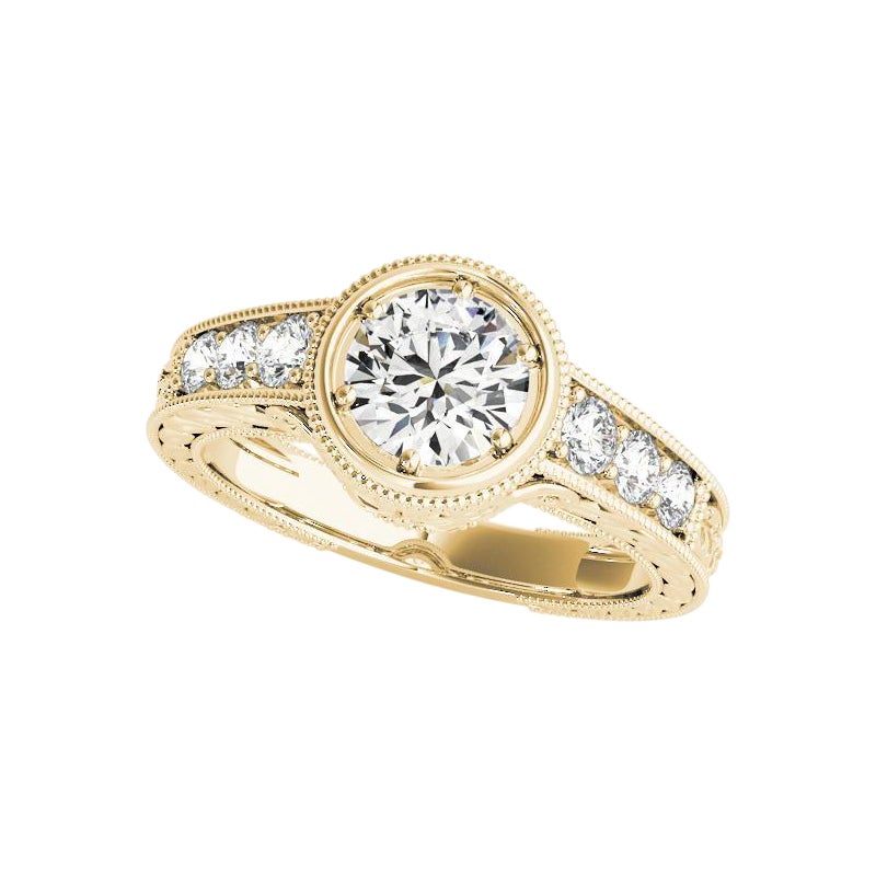 GIA 3,05ct Runde Lünette verziert filigrane antike 18K Gelbgold Diamant Ring