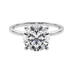 GIA Anillo de diamantes redondo de 3,05 ct en oro blanco de 18 quilates, engastado y solitario