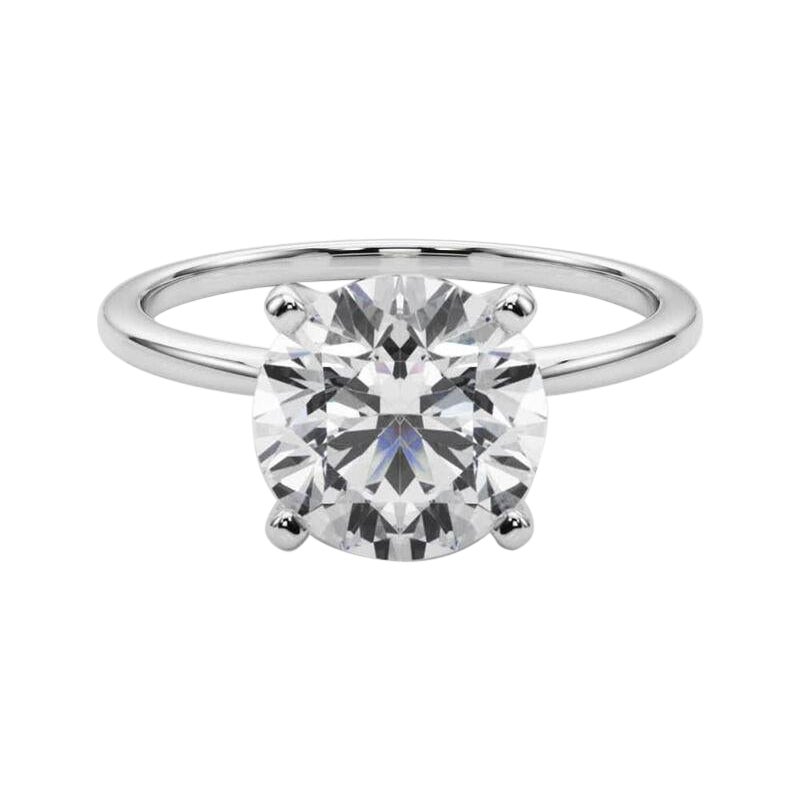 GIA 3,05ct Anello con diamante rotondo a fascia sottile con solitario incastonato in oro bianco 18 carati
