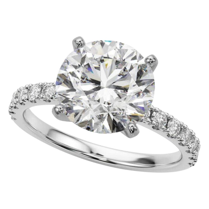 GIA 3.05ct Round Solitaire with Half Eternity 18K White Gold Diamond Ring