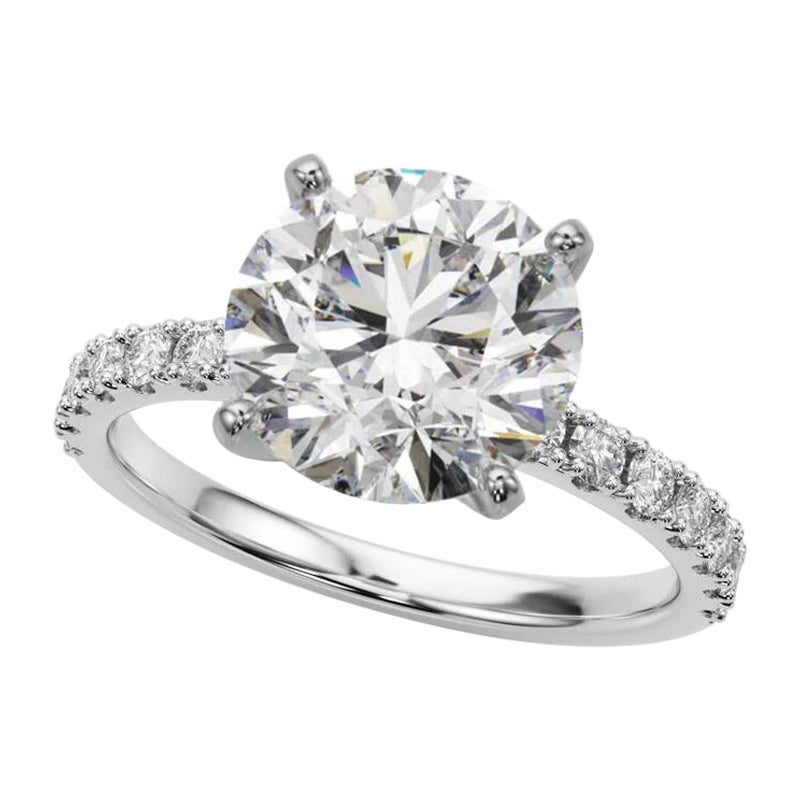 GIA 3.05ct Round Solitaire with Half Eternity 18K White Gold Diamond Ring
