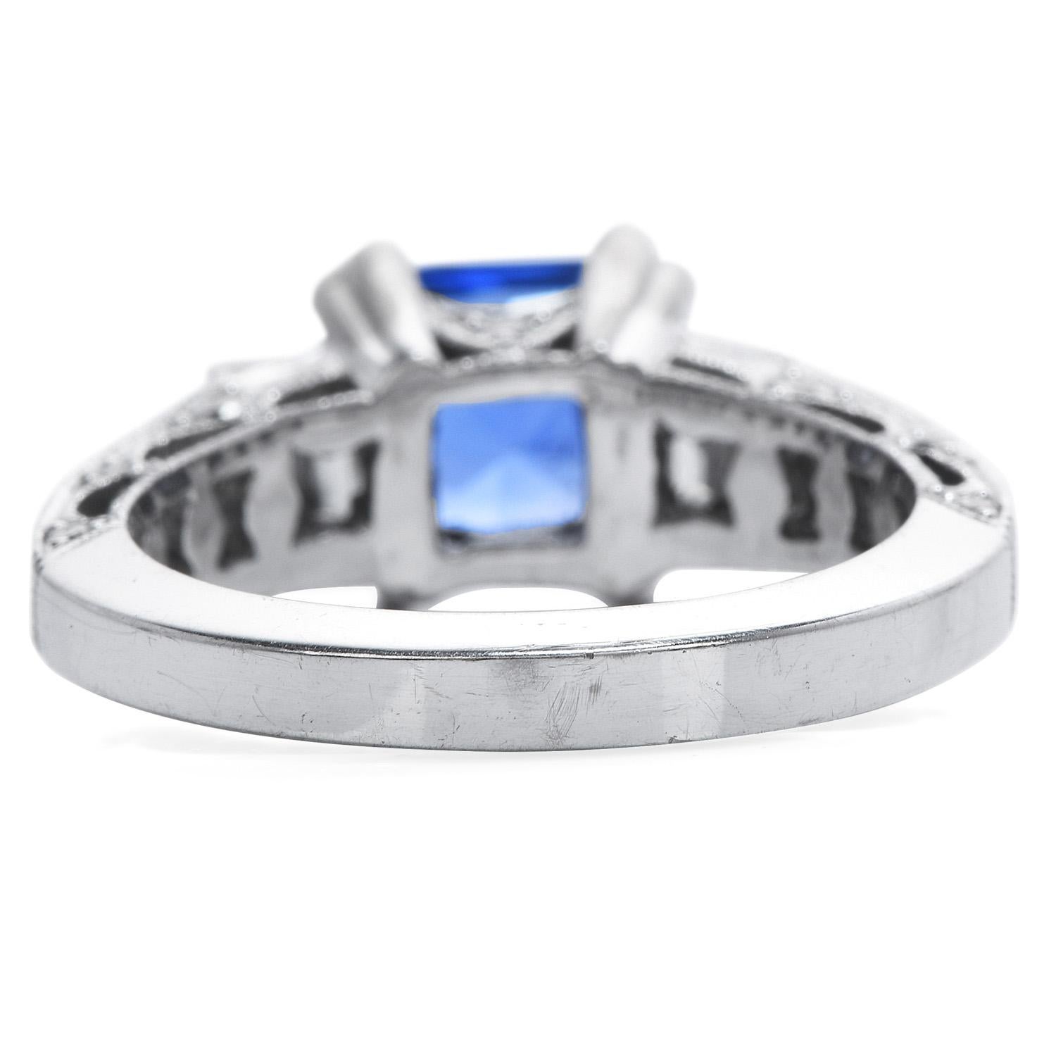 Art Deco GIA 3.06 Carat Ceylon Sapphire Diamond 18k Gold Engagement Ring