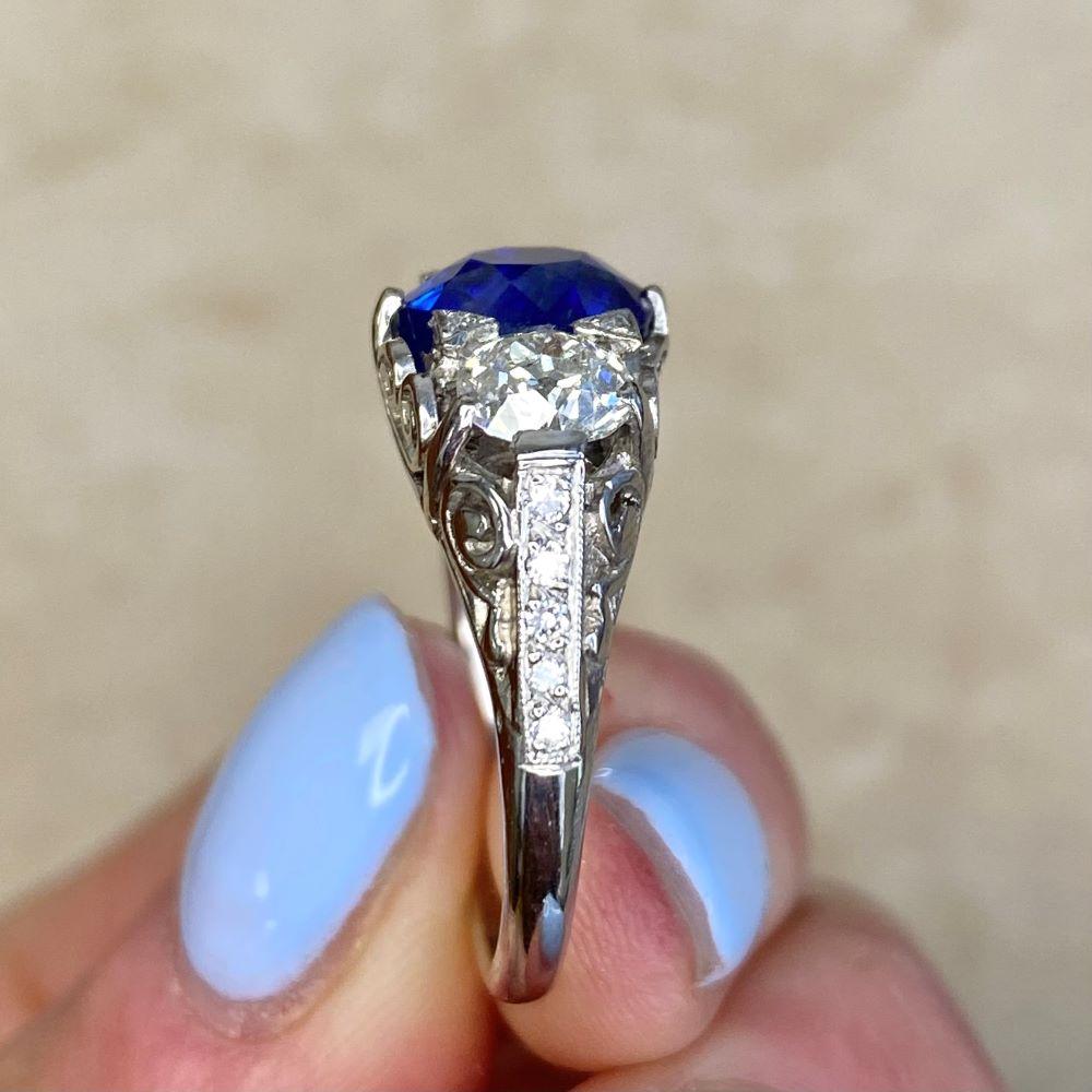 GIA 3.06 Carat Cushion-Cut Sapphire Ring, H Color Diamond, Platinum For Sale 5