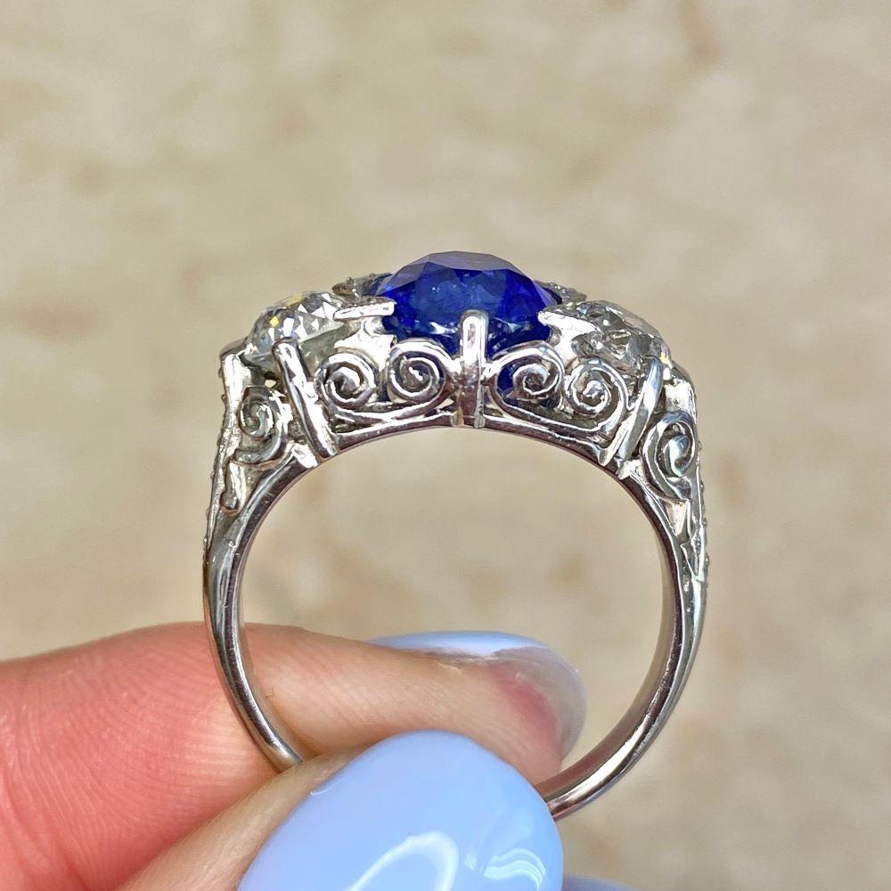 GIA 3.06 Carat Cushion-Cut Sapphire Ring, H Color Diamond, Platinum For Sale 6