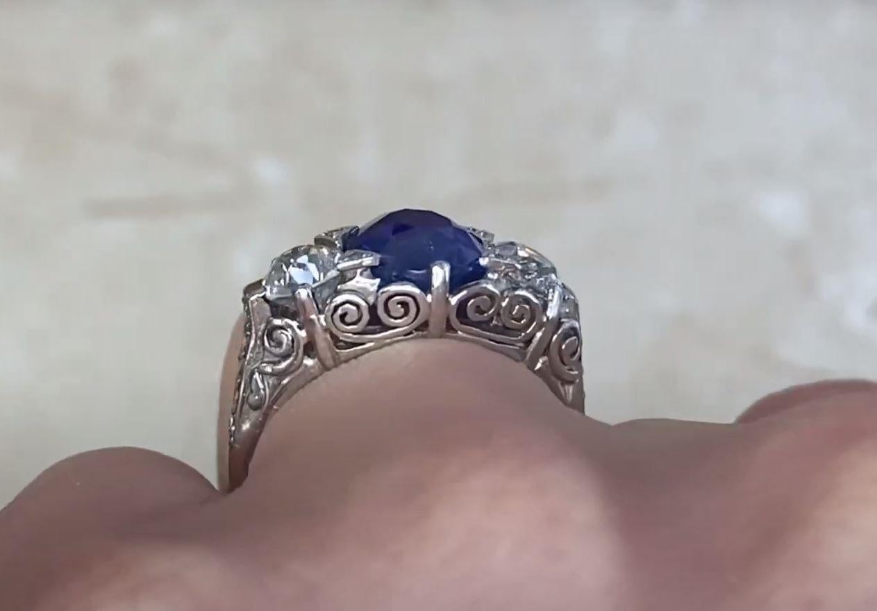 GIA 3.06 Carat Cushion-Cut Sapphire Ring, H Color Diamond, Platinum For Sale 1