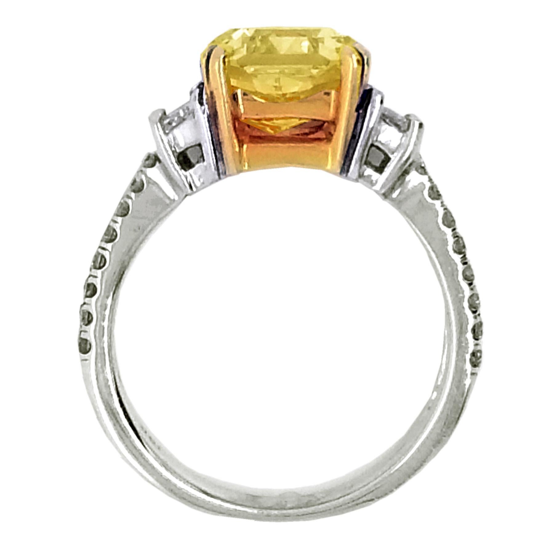 Radiant Cut GIA 3.06 Ct Fancy Intense Yellow Radiant 18K Engagement Ring with 2 Traps