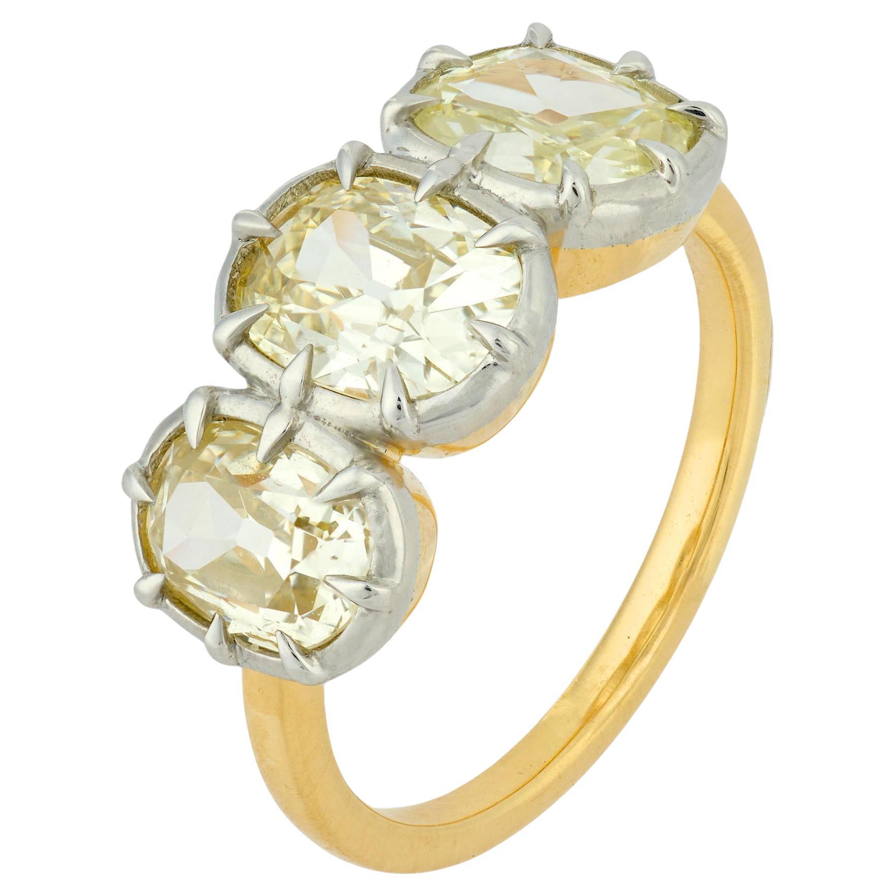 GIA 3.06 old mine cut diamond 18k yellow gold platinum collet ring
