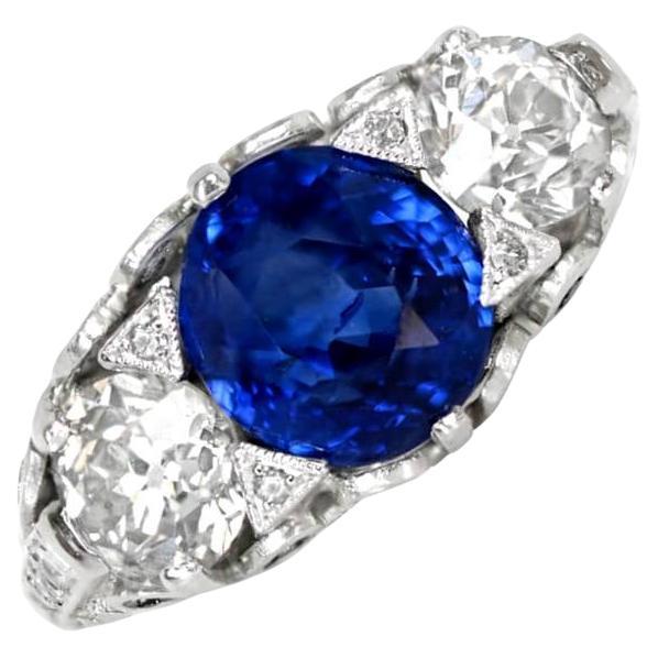 GIA 3.06 Carat Cushion-Cut Sapphire Ring, H Color Diamond, Platinum