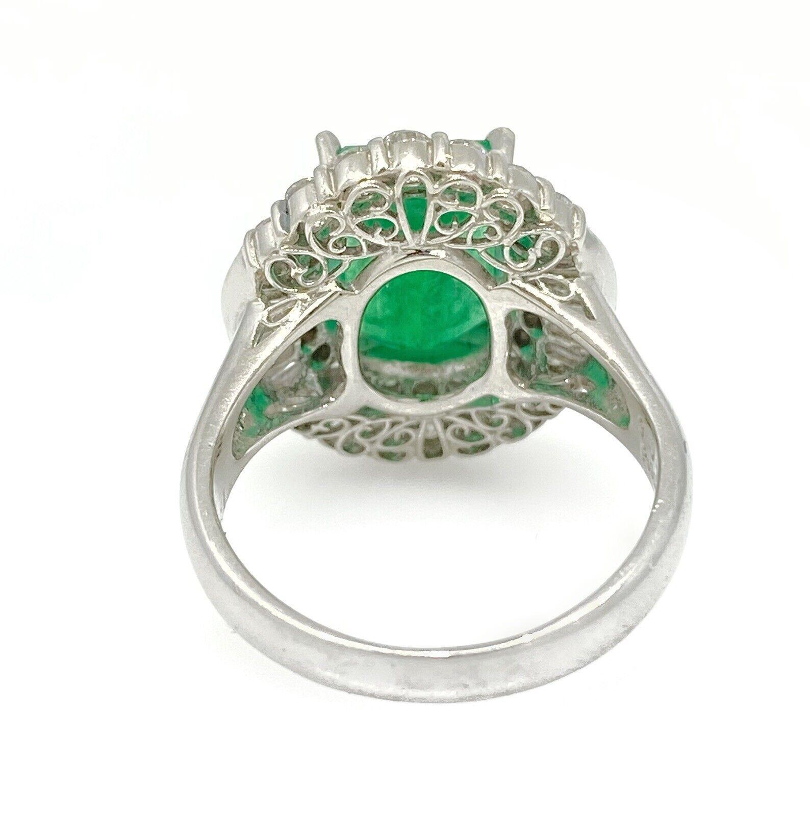 Women's GIA 3.07 Carat Colombian Emerald & Diamond Ballerina Ring in Platinum For Sale