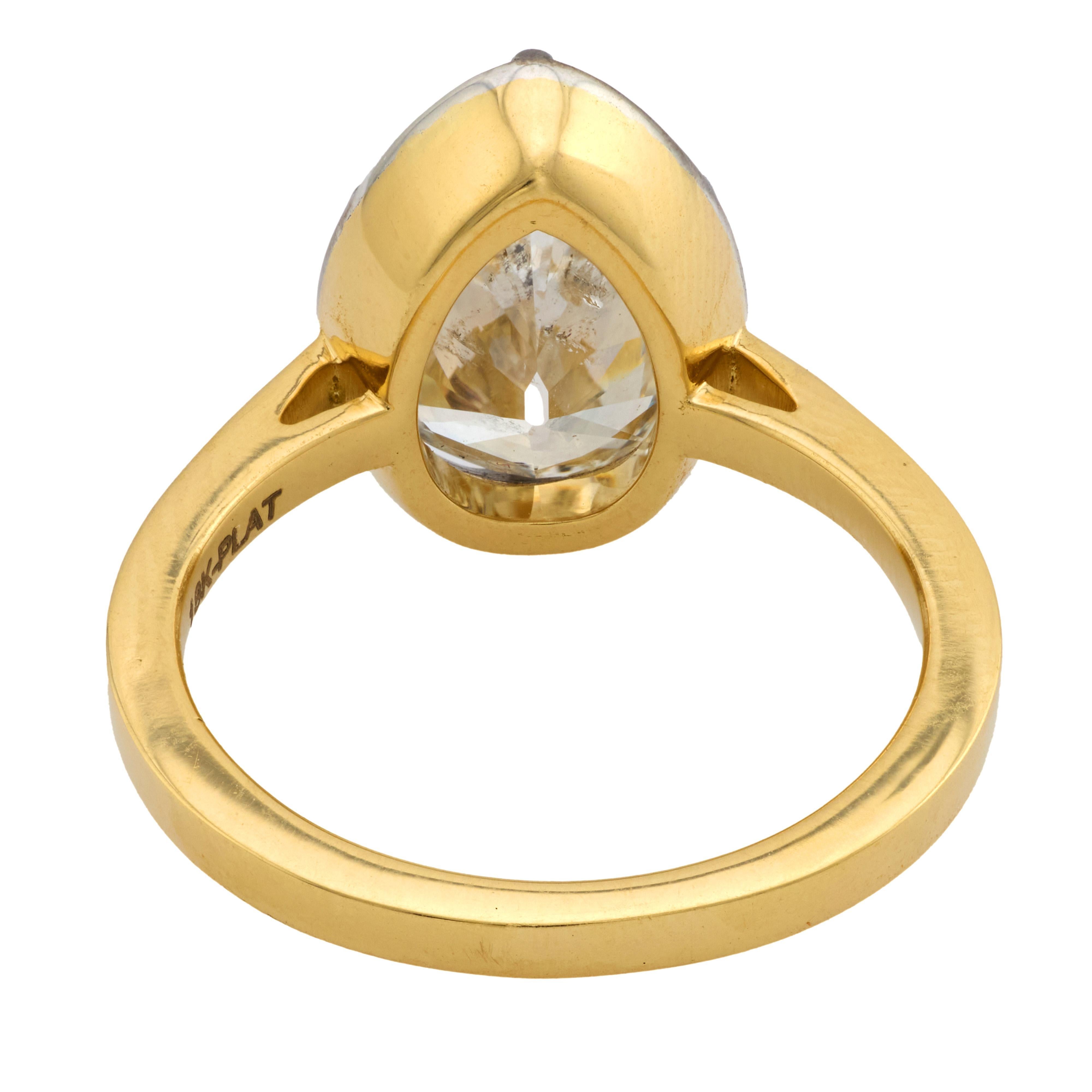 GIA 3,07 Karat Diamant im Birnenschliff 18k Gelbgold Platin Verlobungsring (Moderne) im Angebot