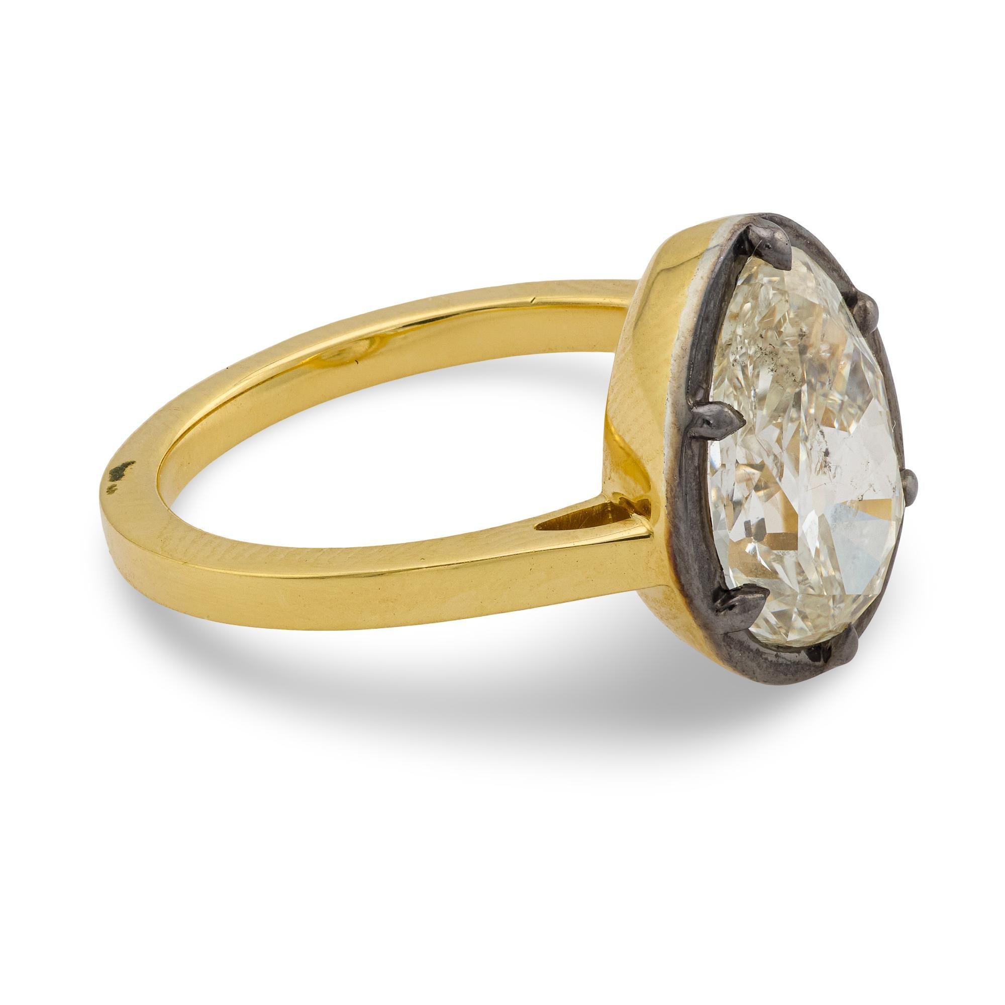 GIA 3,07 Karat Diamant im Birnenschliff 18k Gelbgold Platin Verlobungsring im Zustand „Gut“ im Angebot in Beverly Hills, CA