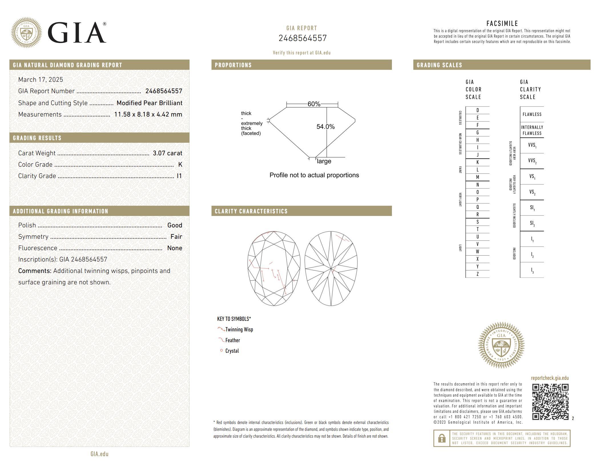 GIA 3,07 Karat Diamant im Birnenschliff 18k Gelbgold Platin Verlobungsring im Angebot 3