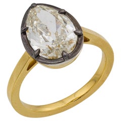 GIA 3,07 Karat Diamant im Birnenschliff 18k Gelbgold Platin Verlobungsring