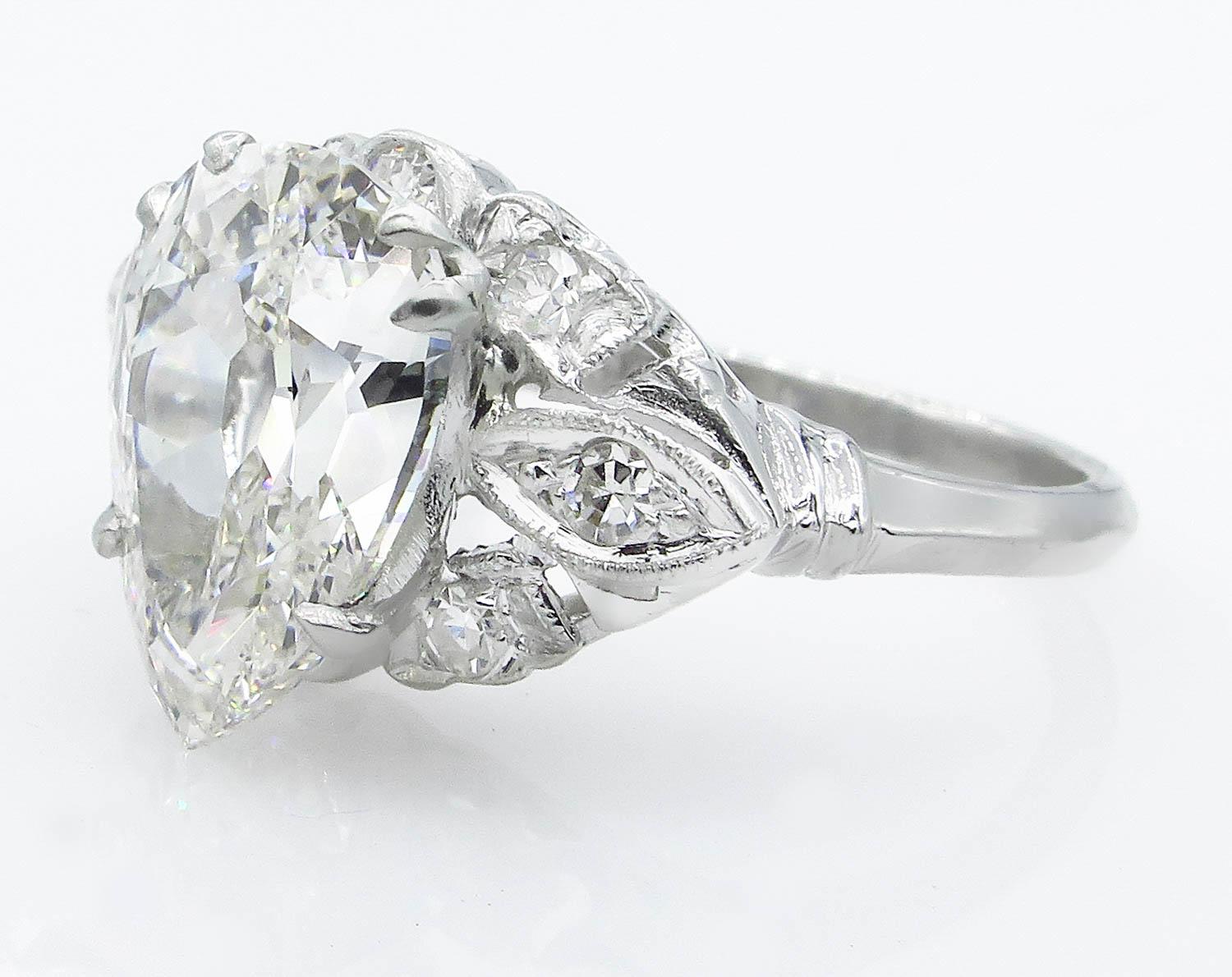 Art Deco GIA 3.08 Carat Antique Vintage Old Mine Pear Diamond Wedding Platinum Ring