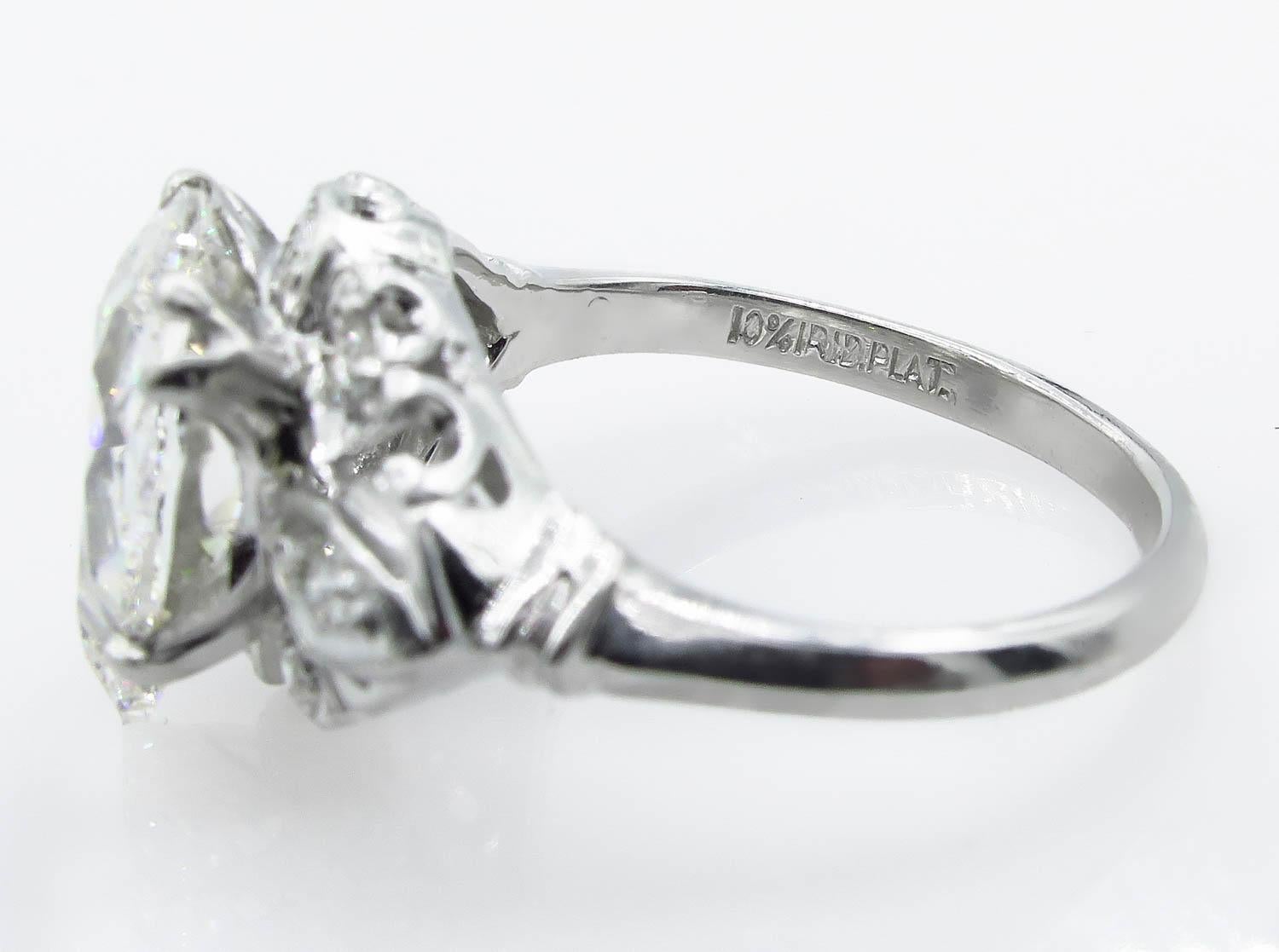 Pear Cut GIA 3.08 Carat Antique Vintage Old Mine Pear Diamond Wedding Platinum Ring