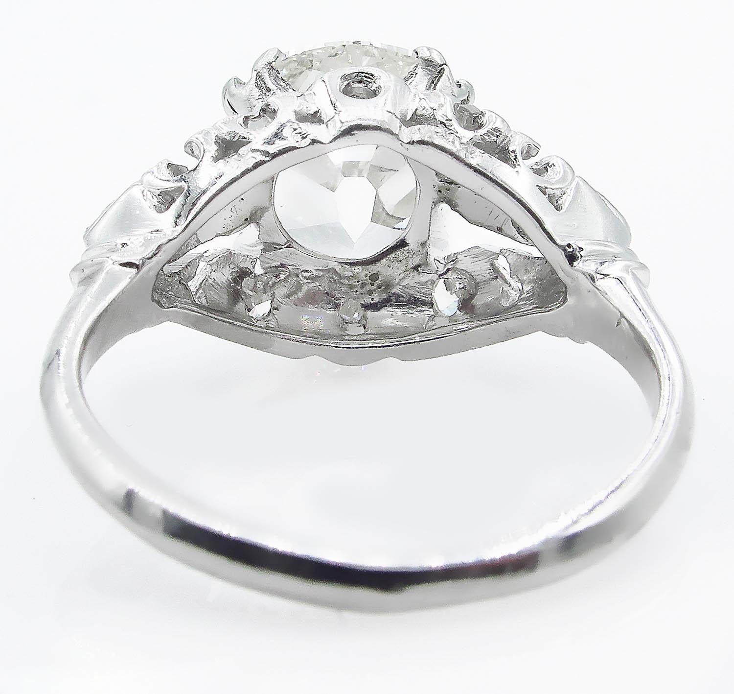 Women's GIA 3.08 Carat Antique Vintage Old Mine Pear Diamond Wedding Platinum Ring