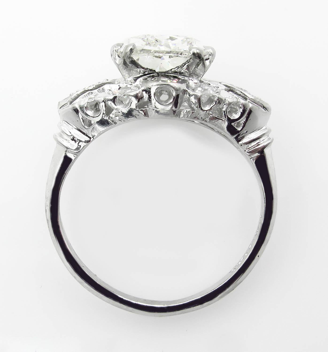 GIA 3.08 Carat Antique Vintage Old Mine Pear Diamond Wedding Platinum Ring 1