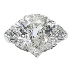 GIA 3.08 Carat Vintage Vintage Old Mine Pear Diamond Wedding Platinum Ring