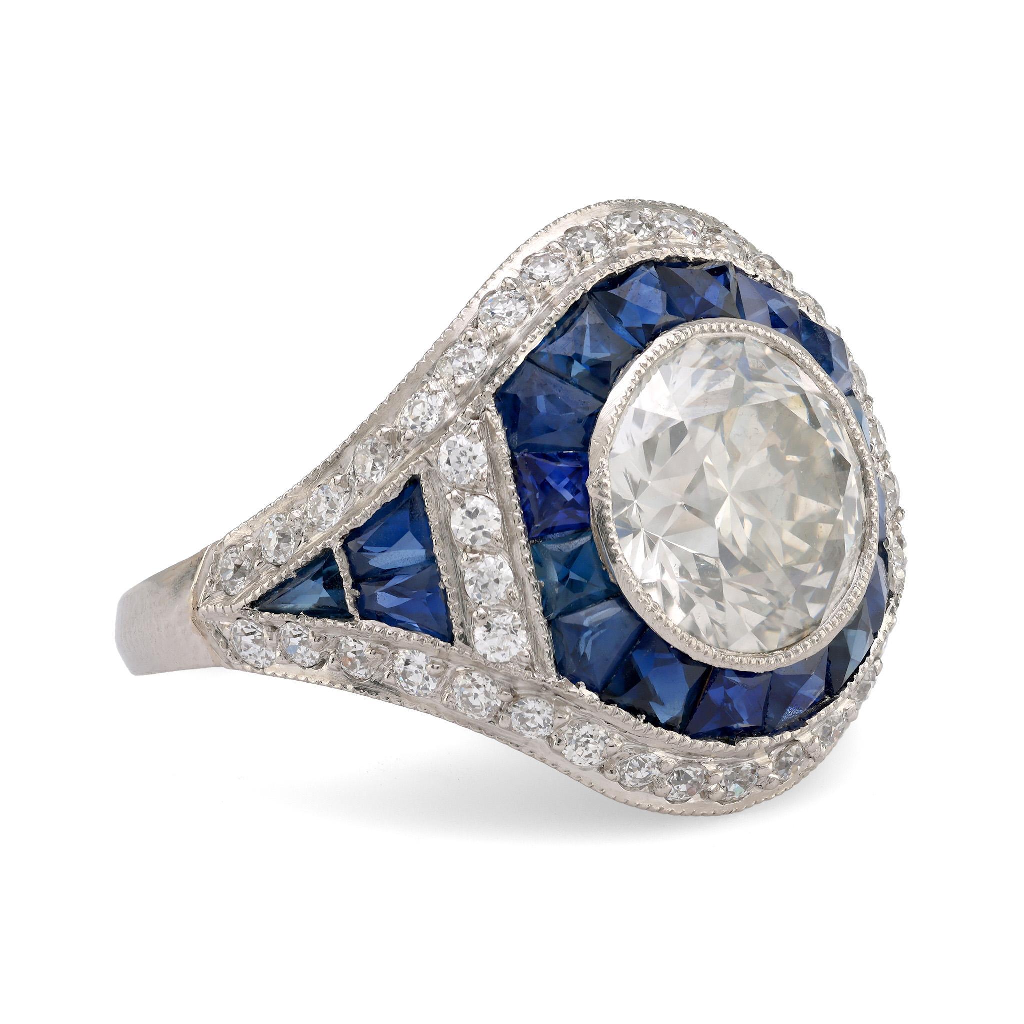 Platin-Cocktailring, GIA 3,08 Karat Diamant, Saphir und Platin (Moderne)