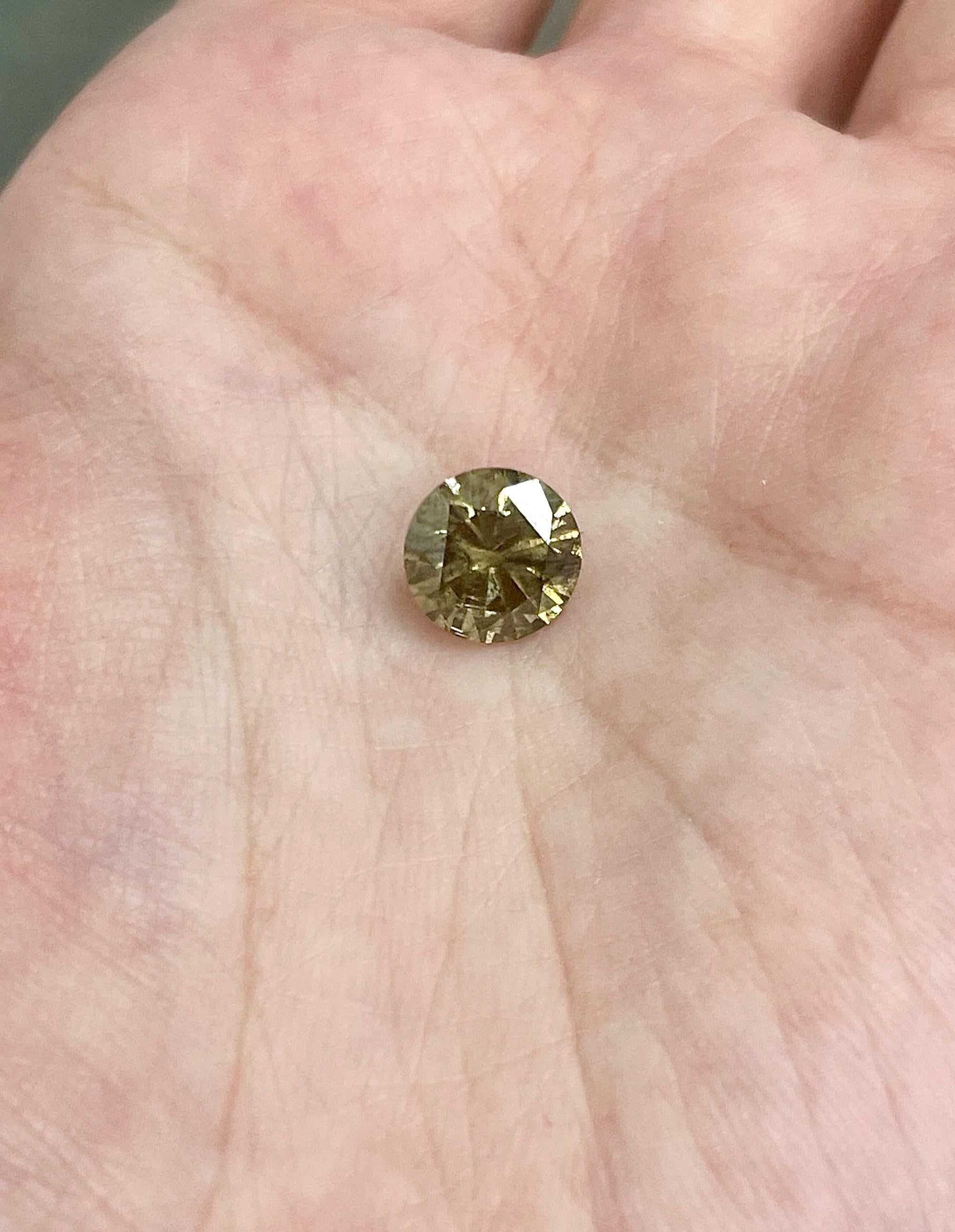 De las mujeres GIA Diamante Suelto Redondo Natural Amarillo Oscuro Fancy de 3,08 Quilates