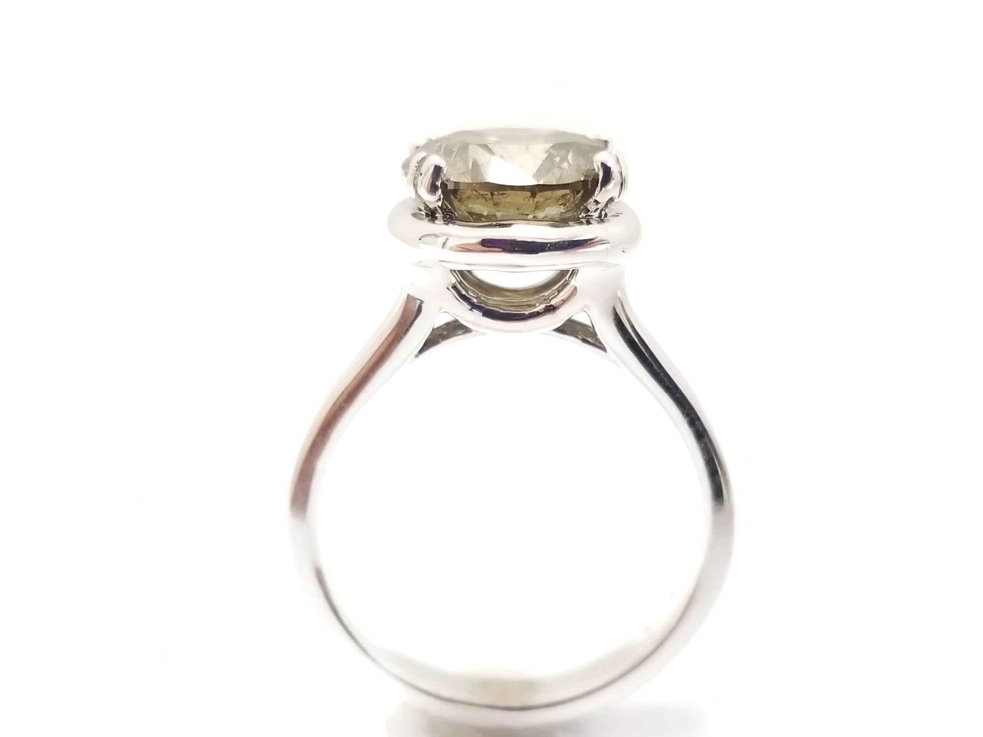 Women's GIA 3.08 Carat Fancy Dark Yellow Natural Round Diamond Ring 14 Karat White Gold For Sale