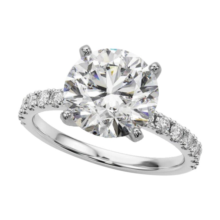 GIA 3.08ct Round Solitaire with Half Eternity 18K White Gold Diamond Ring (bague à diamant en or blanc 18K)