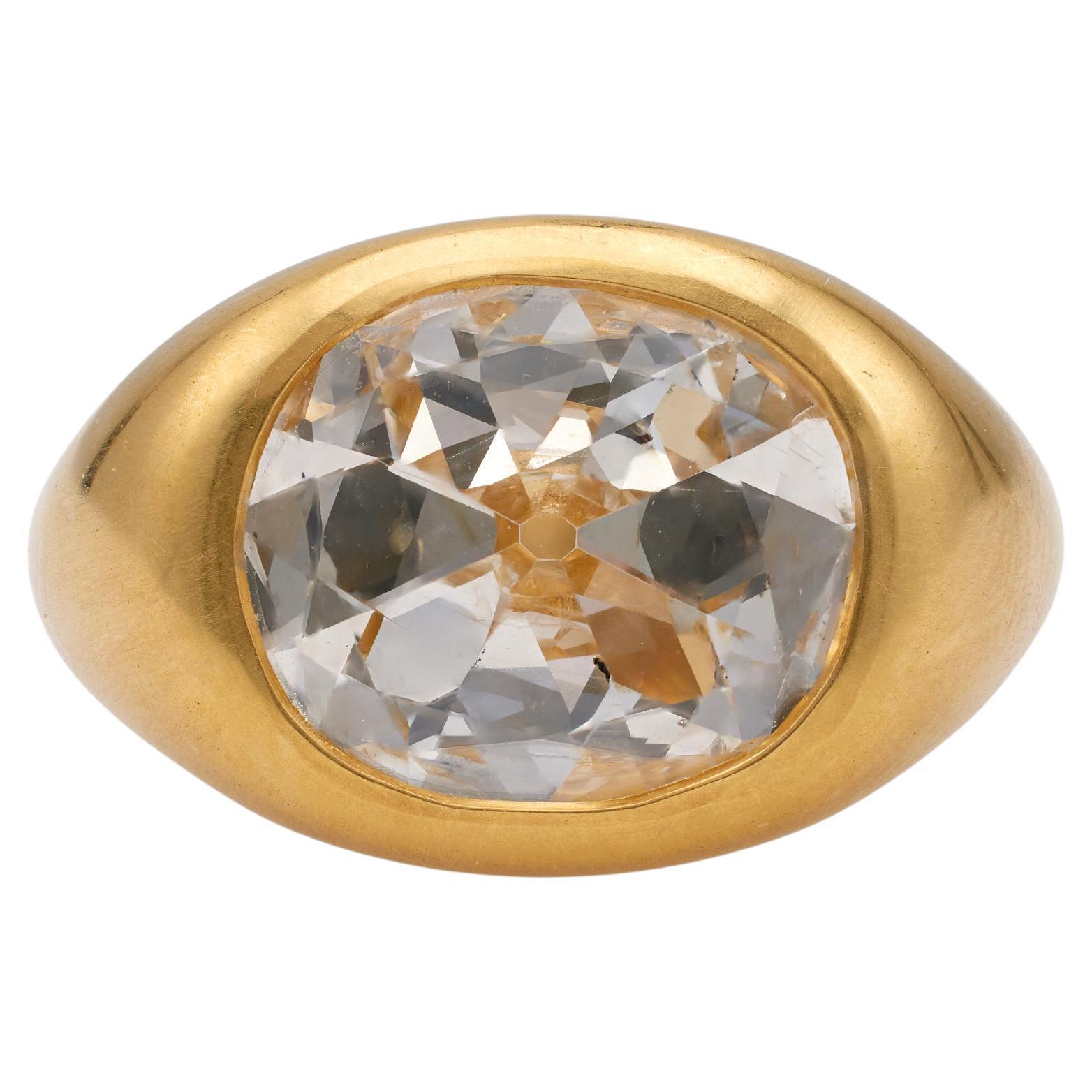 GIA 3.09 Carat Old Mine Cut Diamond 20k Yellow Gold Ring For Sale