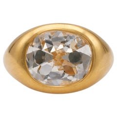 Antique GIA 3.09 Carat Old Mine Cut Diamond 20k Yellow Gold Ring