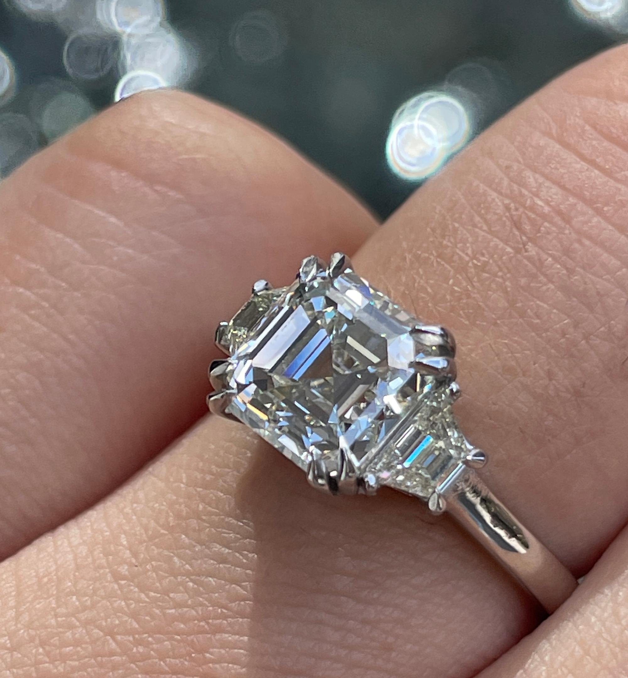GIA 3.09ct Asscher Cut Diamond 3 Stone Engagement Wedding Platinum Ring 4
