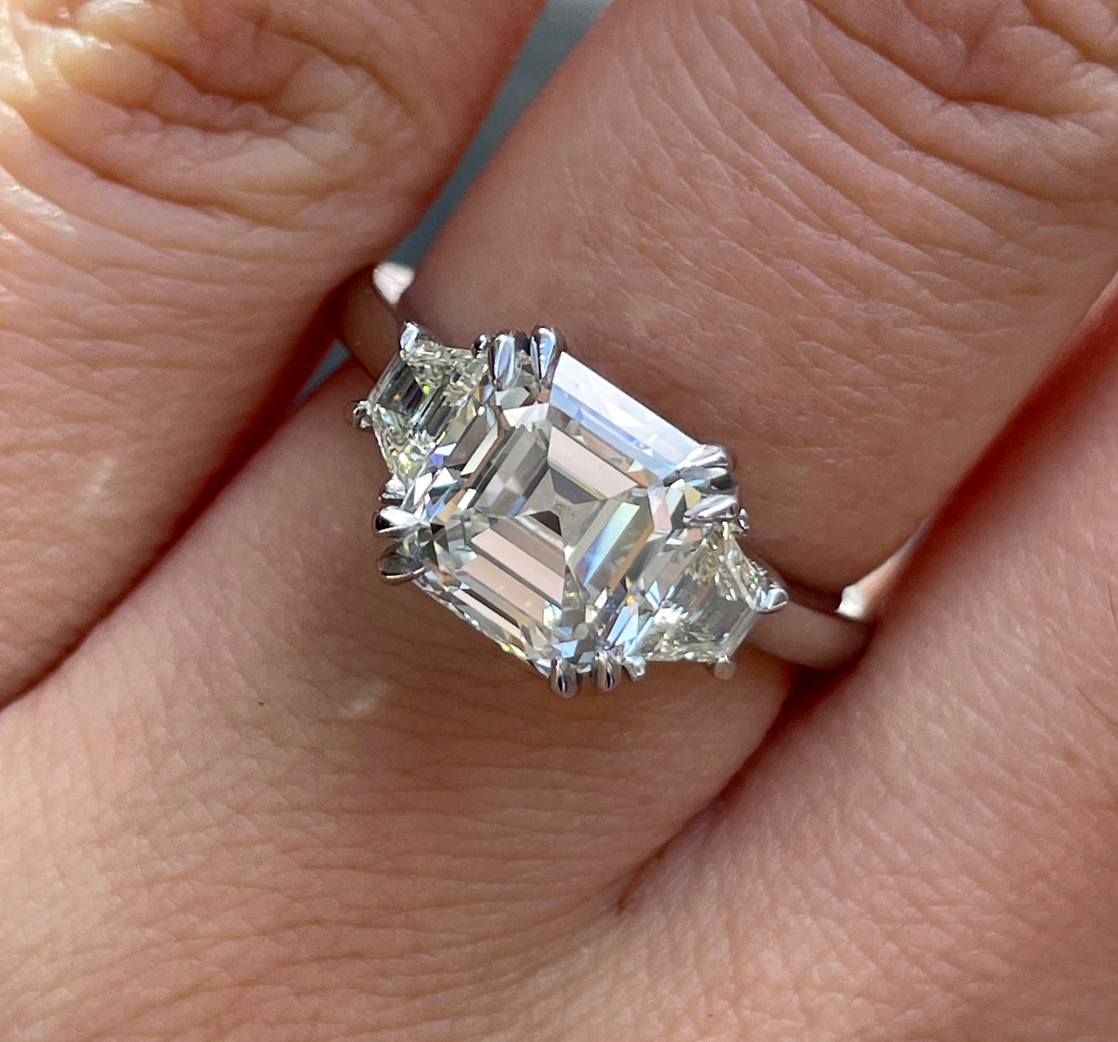 GIA 3.09ct Asscher Cut Diamond 3 Stone Engagement Wedding Platinum Ring 5