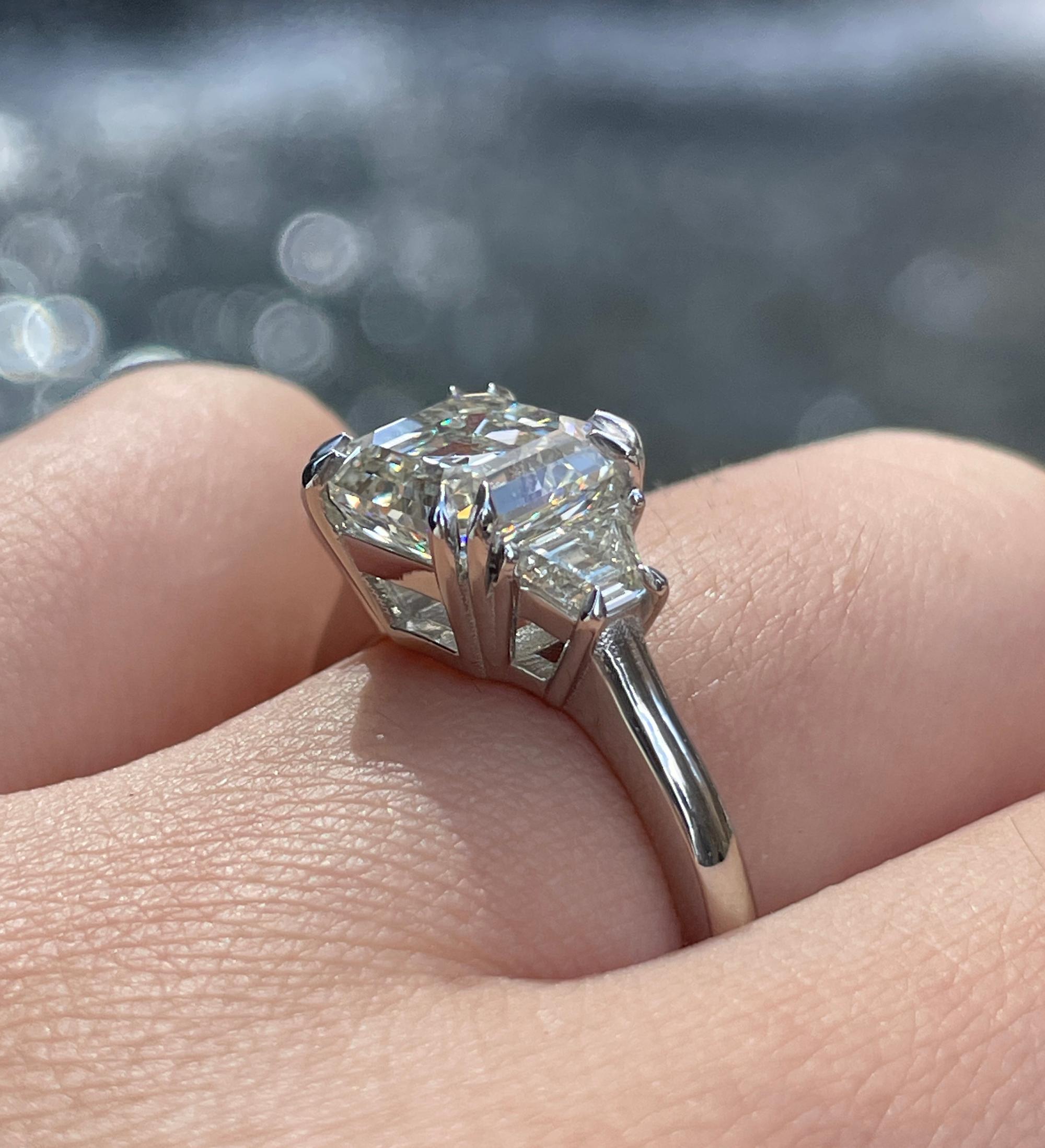 GIA 3.09ct Asscher Cut Diamond 3 Stone Engagement Wedding Platinum Ring 6