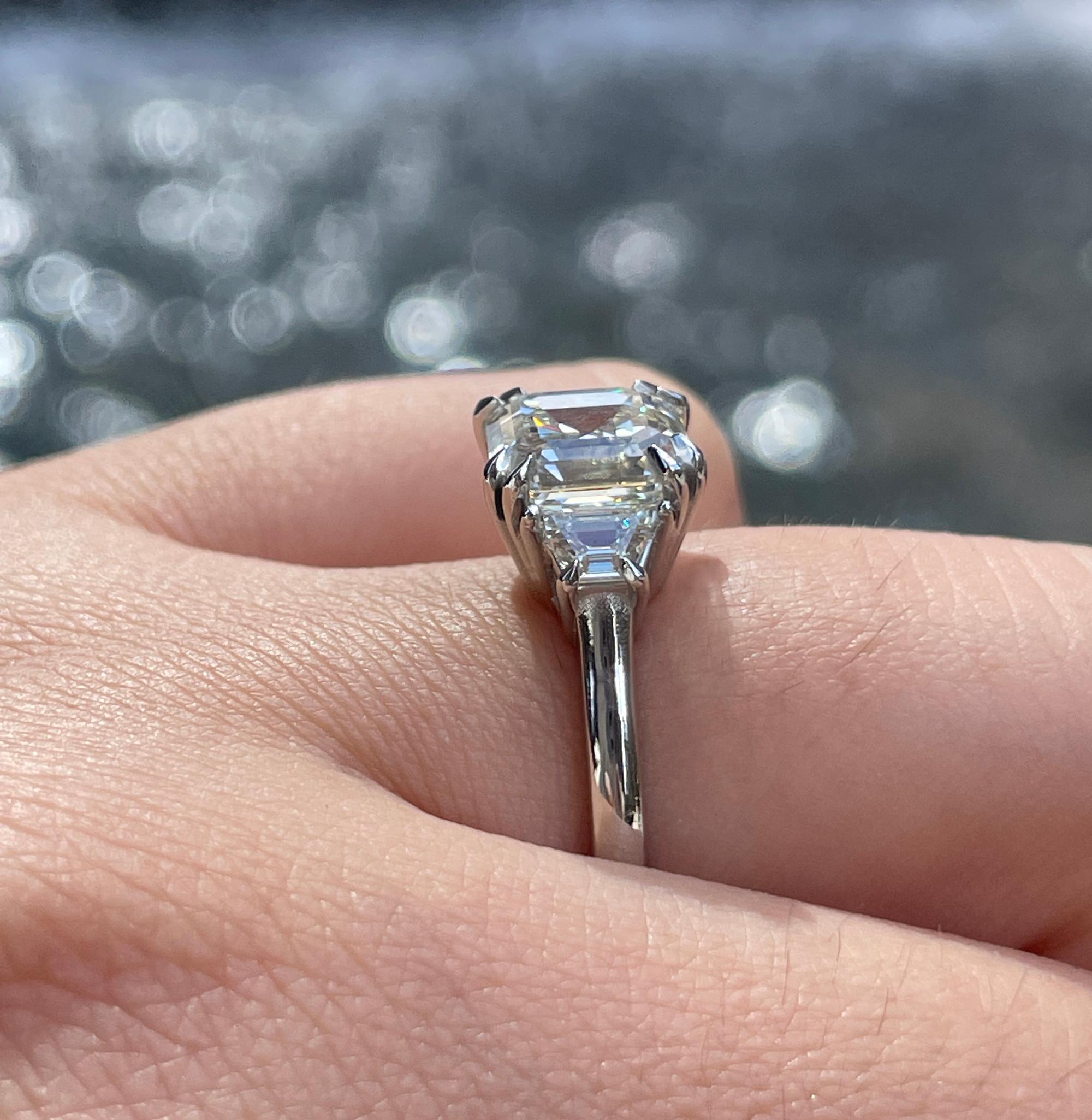 GIA 3.09ct Asscher Cut Diamond 3 Stone Engagement Wedding Platinum Ring 7
