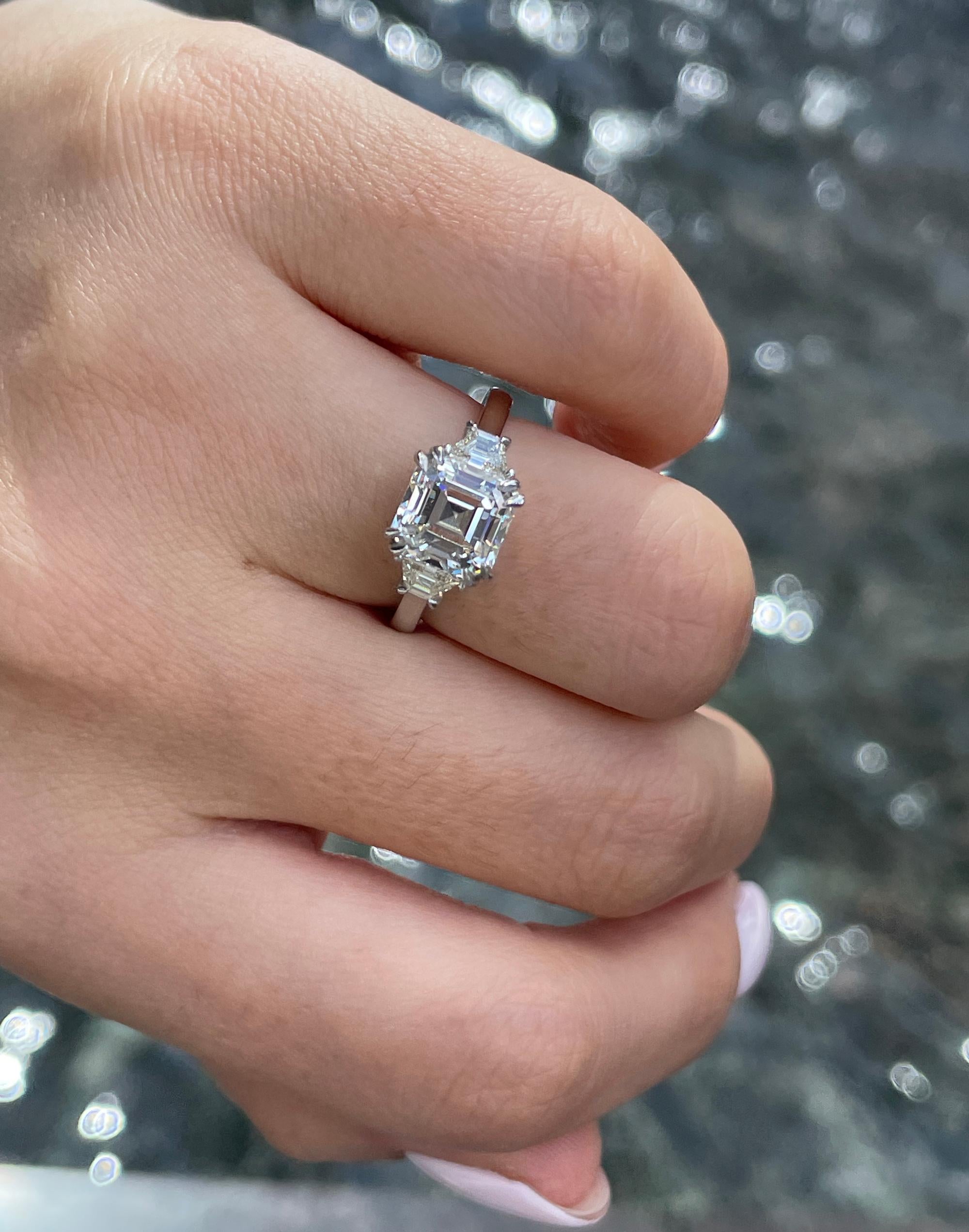 GIA 3.09ct Asscher Cut Diamond 3 Stone Engagement Wedding Platinum Ring 8