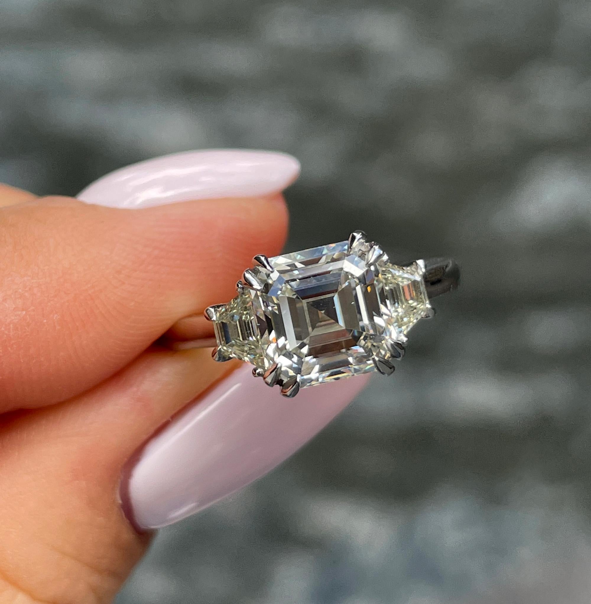 GIA 3.09ct Asscher Cut Diamond 3 Stone Engagement Wedding Platinum Ring 10