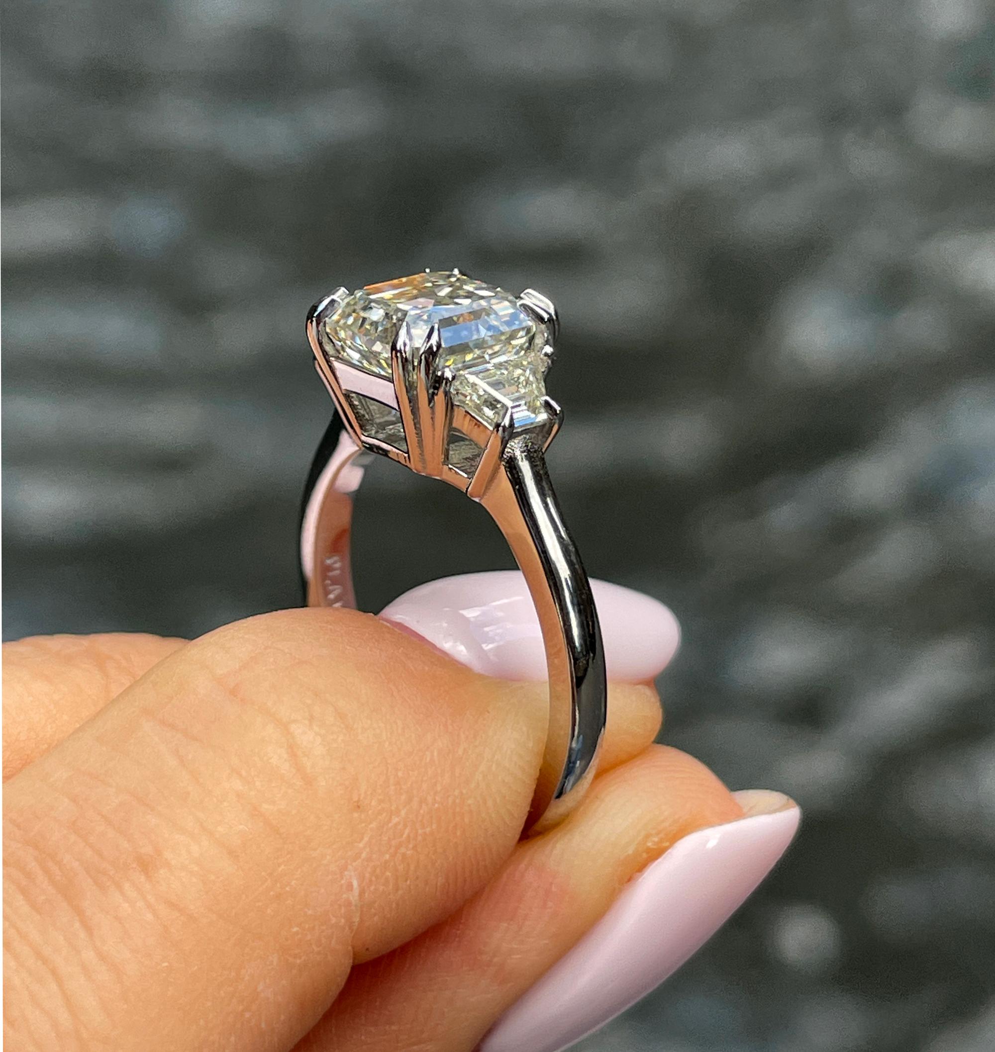 GIA 3.09ct Asscher Cut Diamond 3 Stone Engagement Wedding Platinum Ring 11