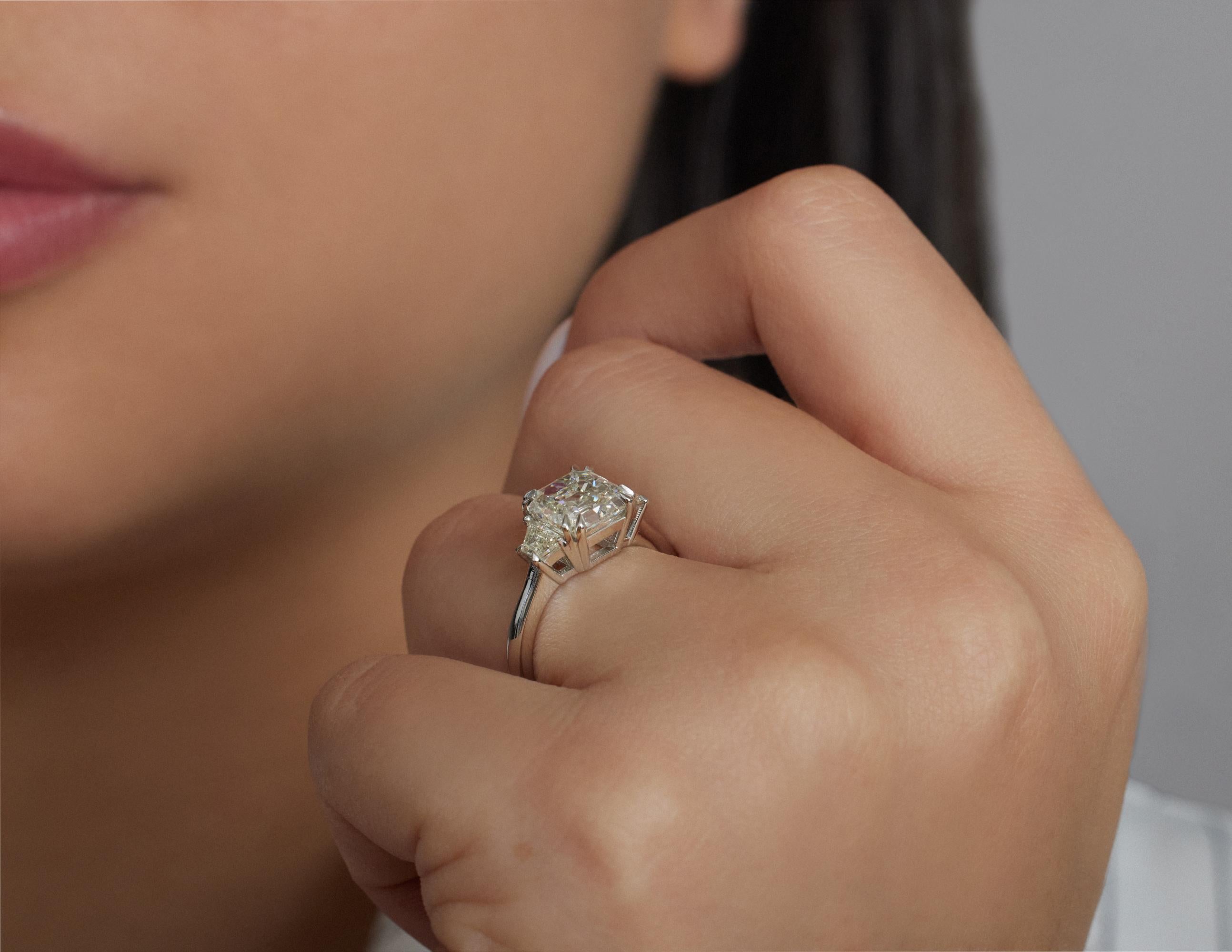 GIA 3.09ct Asscher Cut Diamond 3 Stone Engagement Wedding Platinum Ring 1