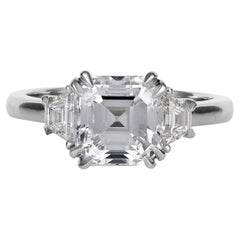 GIA 3.09ct Asscher Cut Diamond 3 Stone Engagement Wedding Platinum Ring