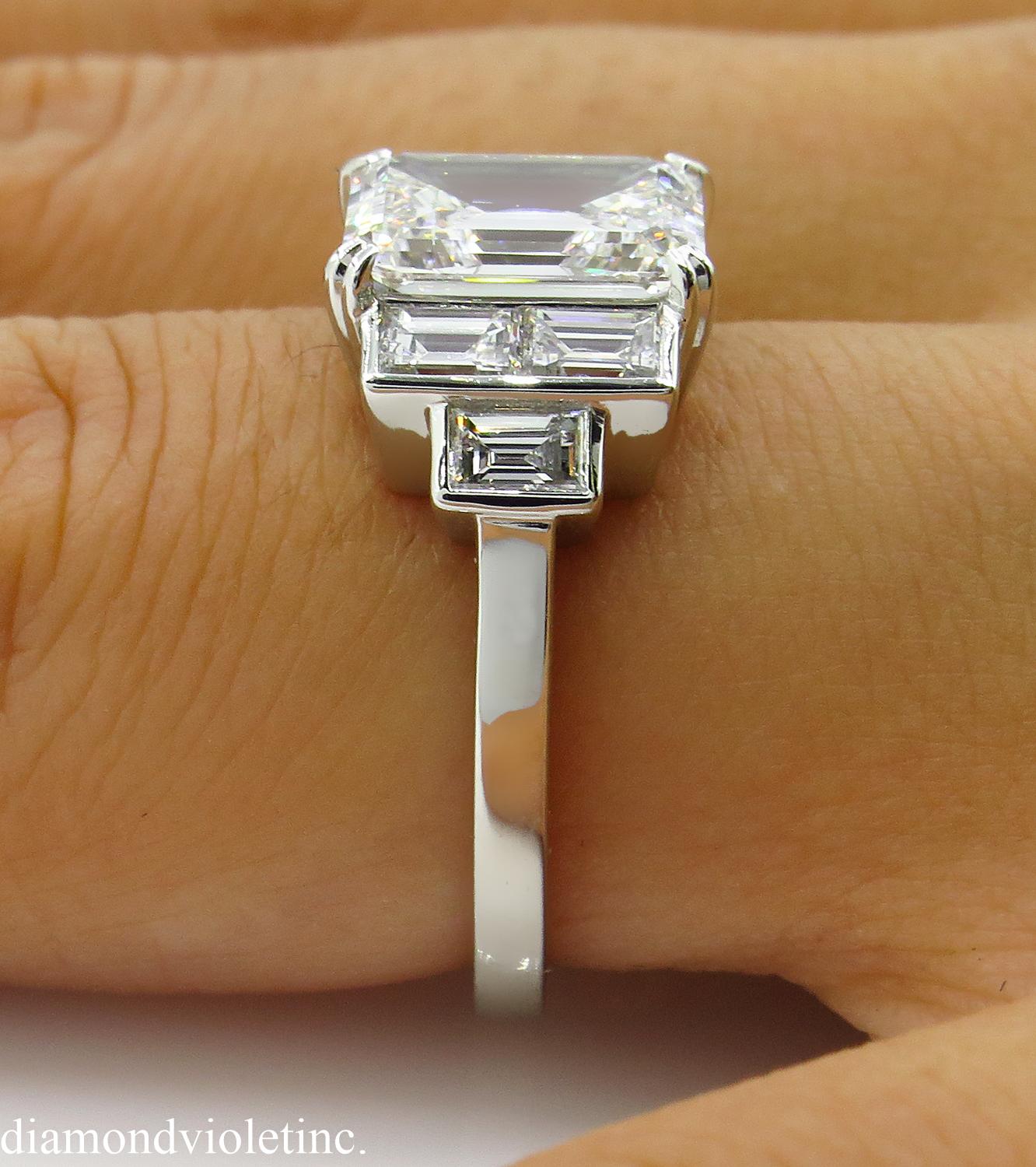 GIA 3.09 Carat Emerald cut Diamond Engagement Wedding Platinum Ring 13