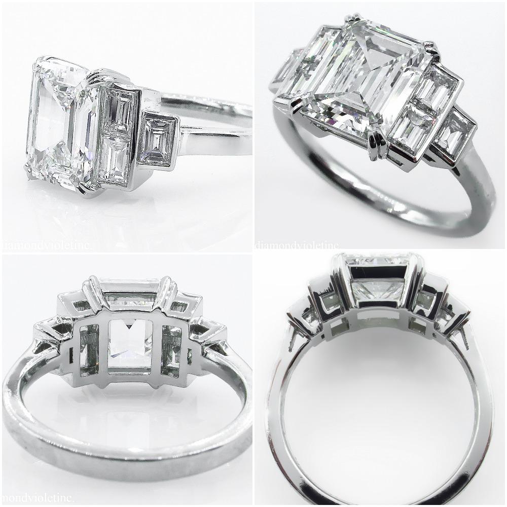 GIA 3.09 Carat Emerald cut Diamond Engagement Wedding Platinum Ring In Good Condition In New York, NY
