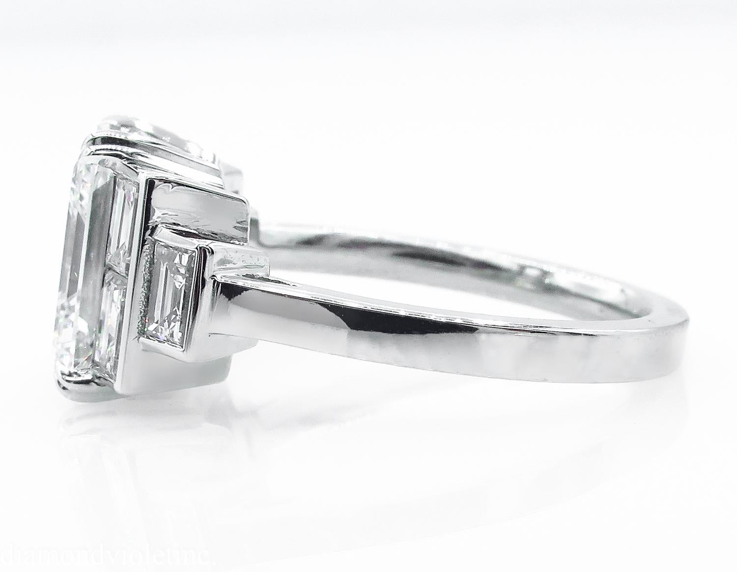 GIA 3.09 Carat Emerald cut Diamond Engagement Wedding Platinum Ring 1